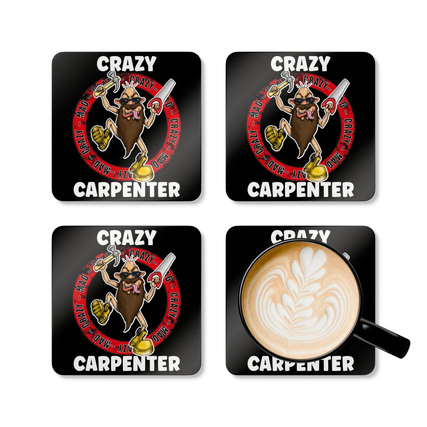 Crazy Carpenter Corkwood Coaster Set — Funny Carpenter Tools Drink Coasters