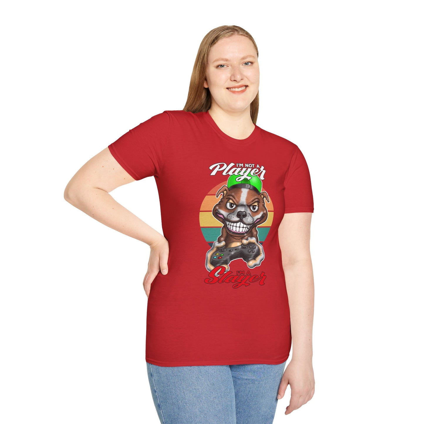 I'm Not A Player I'm A Slayer T-Shirt — Gamer Retro Pit Bull Graphic Tee