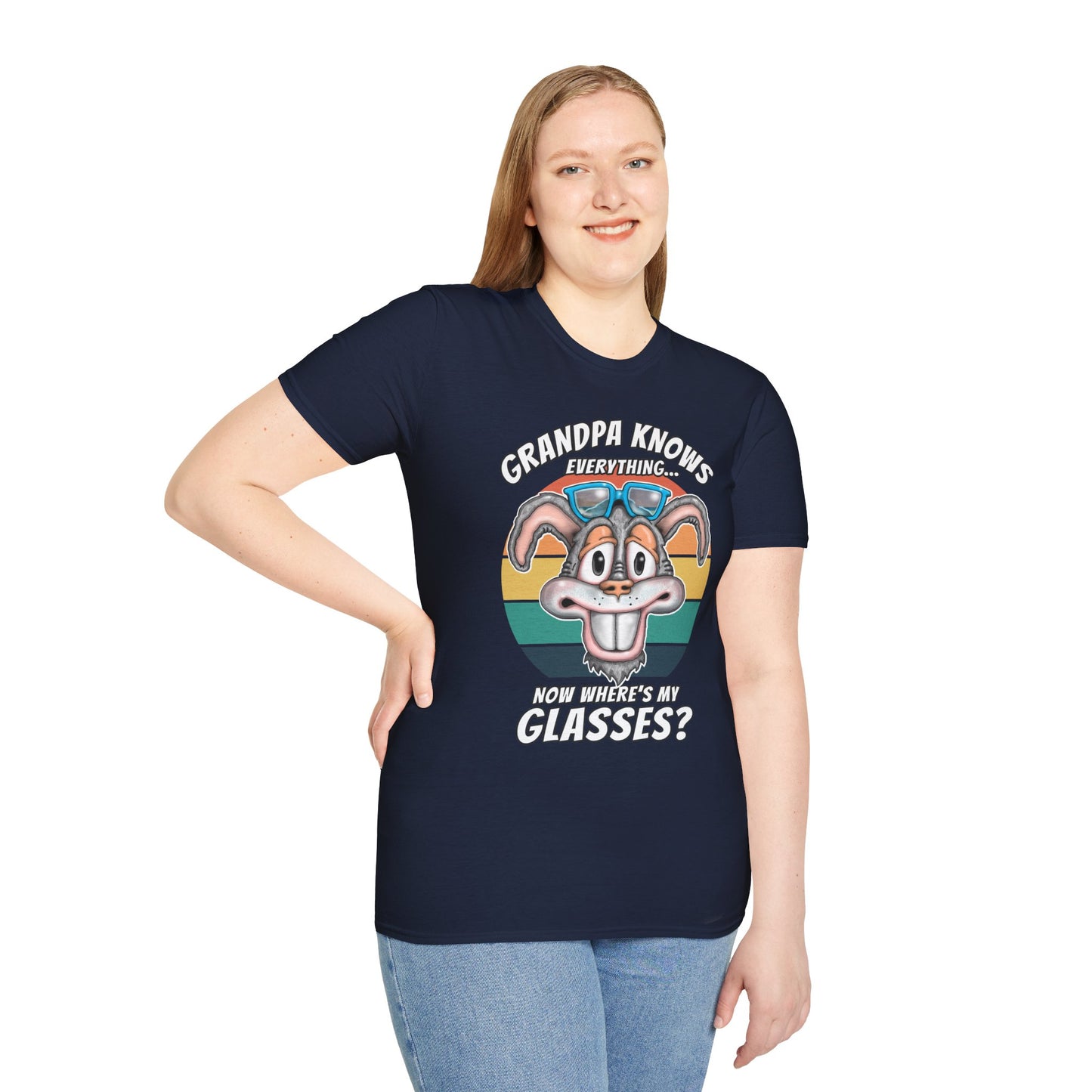 Grandpa Knows Everything T-Shirt – Funny Retro Bunny ‘Now Where’s My Glasses?’ Gift