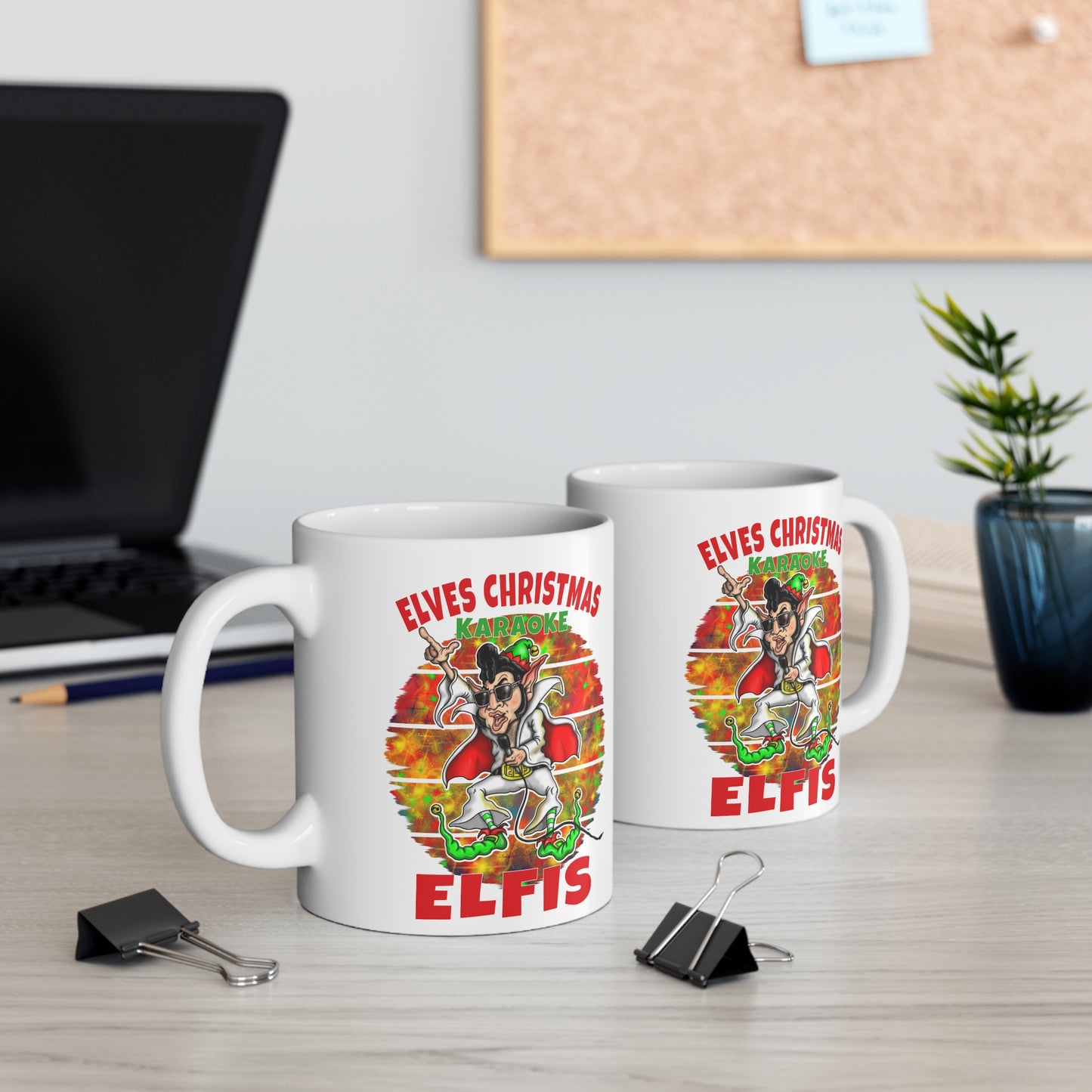Christmas Mug — "Elfis" Karaoke Elf Ceramic Coffee Cup