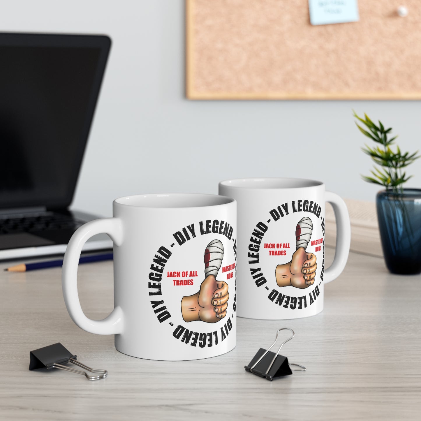 DIY Legend Mug — Thumbs Up 'Jack of All Trades, Master of None' Ceramic Coffee Cup