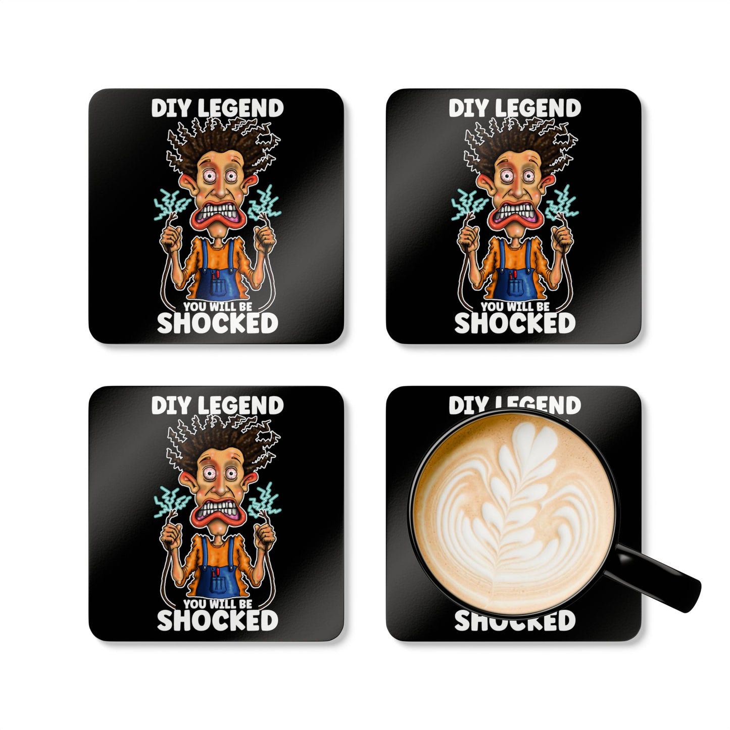 Cork Coaster Set – "DIY Legend You Will Be Shocked" Funny Electrician Humor Drink Coasters