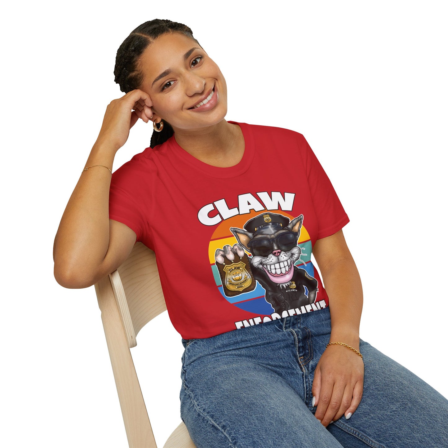 Claw Enforcement T-Shirt — Funny Police Cat Badge Tee