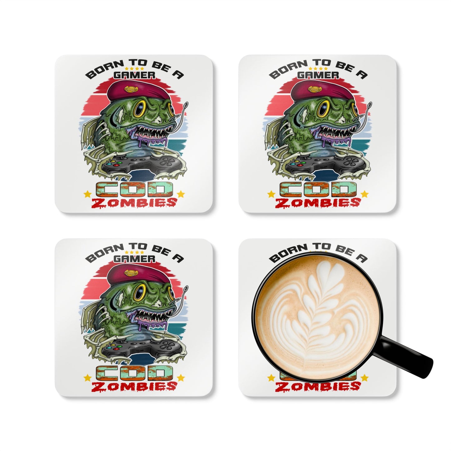 Gamer COD Zombies Corkwood Coaster Set — 'Born to Be a Gamer' Video Game Drink Coasters