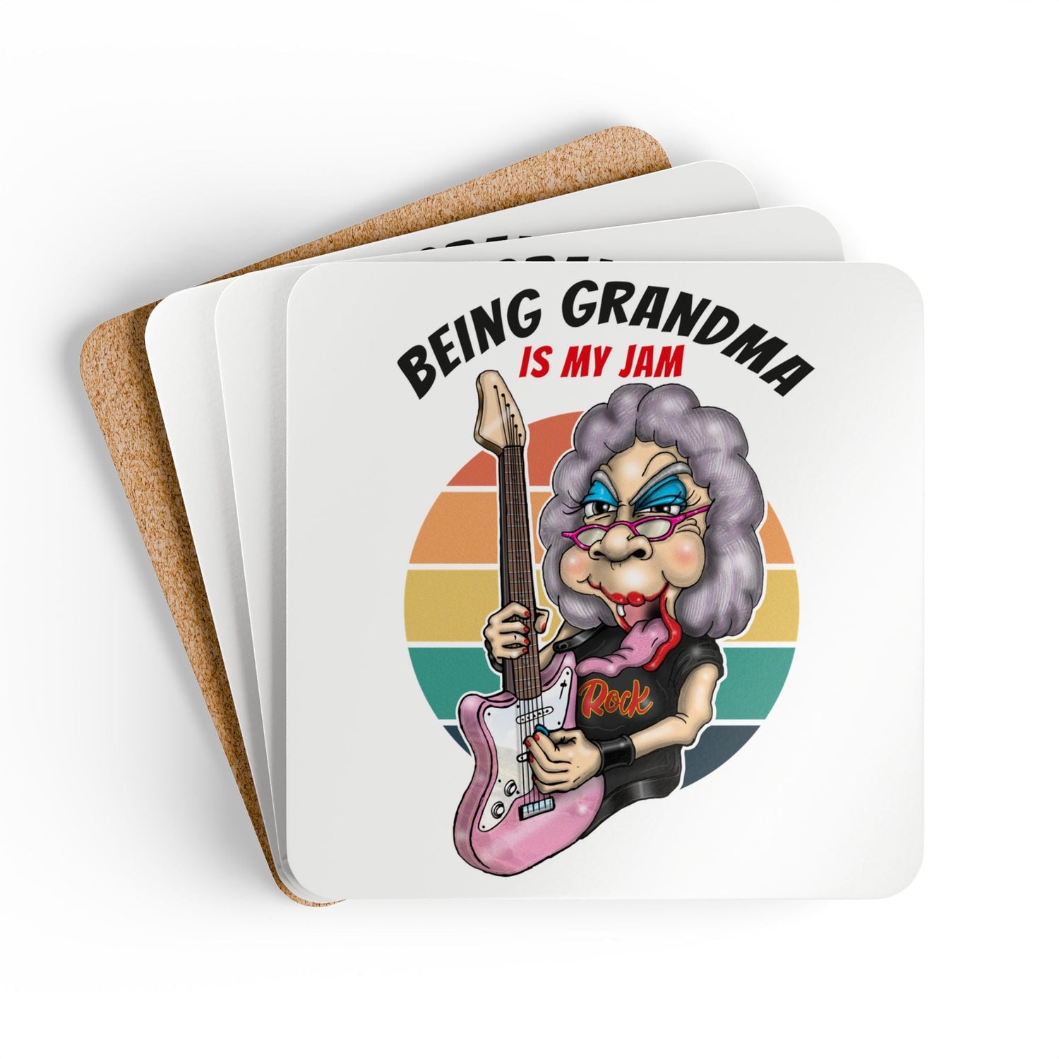Set of 4 MDF Cork backed Coasters with Funny vibrant Being Grandma is my Jam design