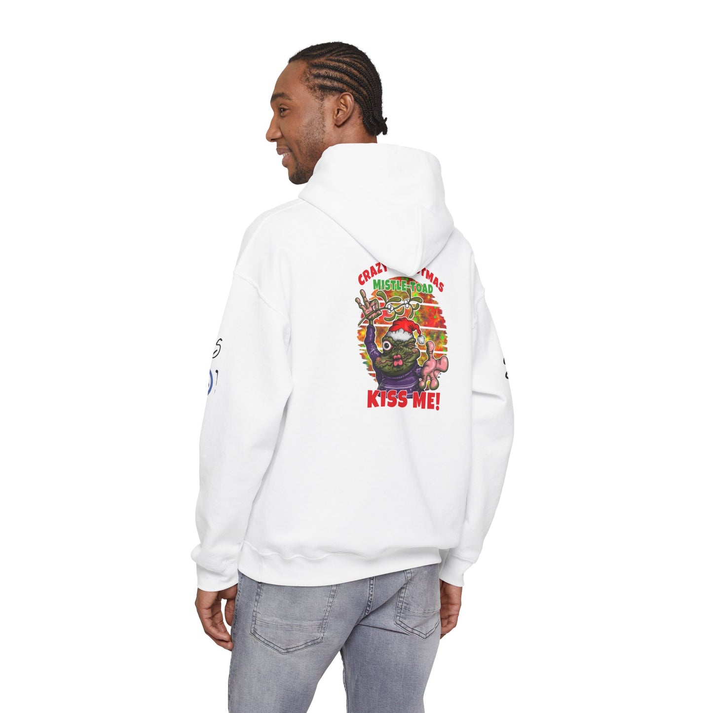 Christmas Mistle-toad Hoodie — “Kiss Me” mistletoe humor Funny Holiday Pullover
