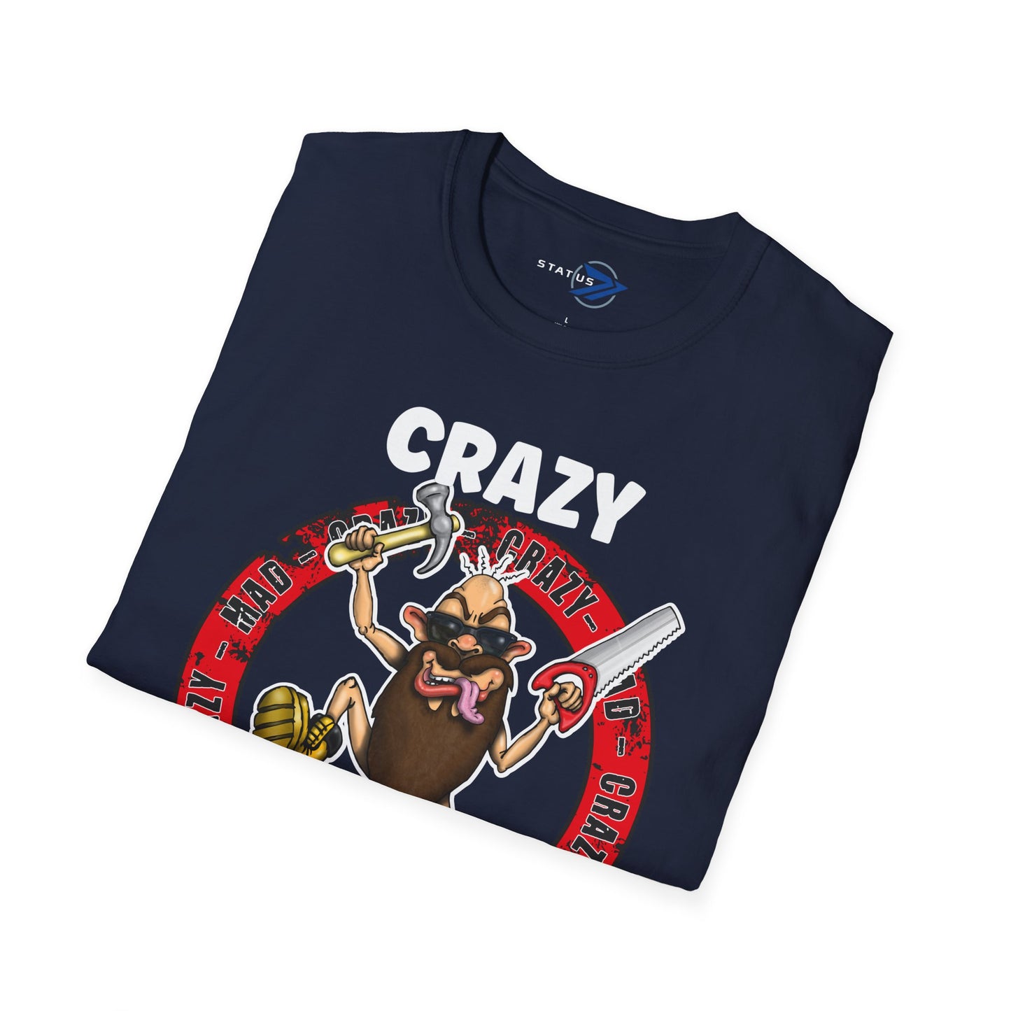 Crazy Carpenter T-Shirt — Funny Tool Mascot Tee for Woodworkers & Tradespeople