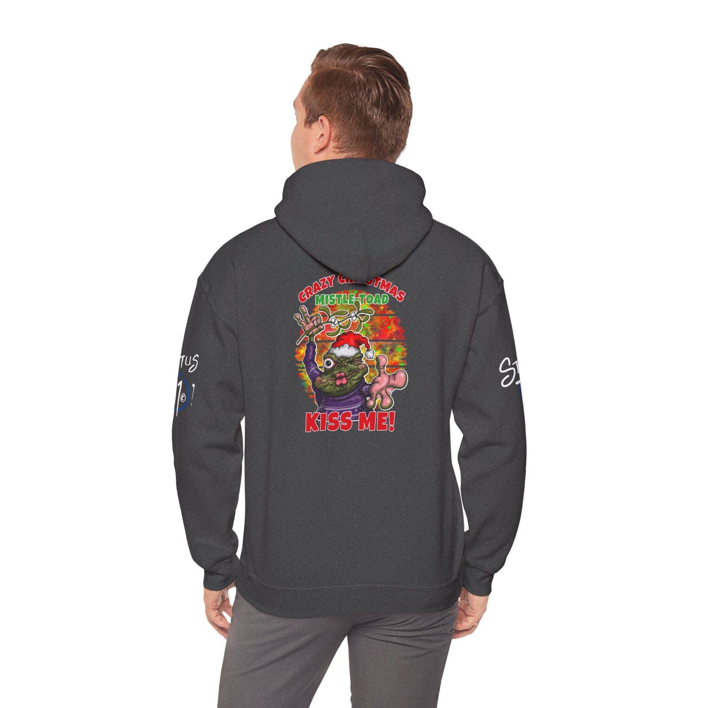 Christmas Mistle-toad Hoodie — “Kiss Me” mistletoe humor Funny Holiday Pullover