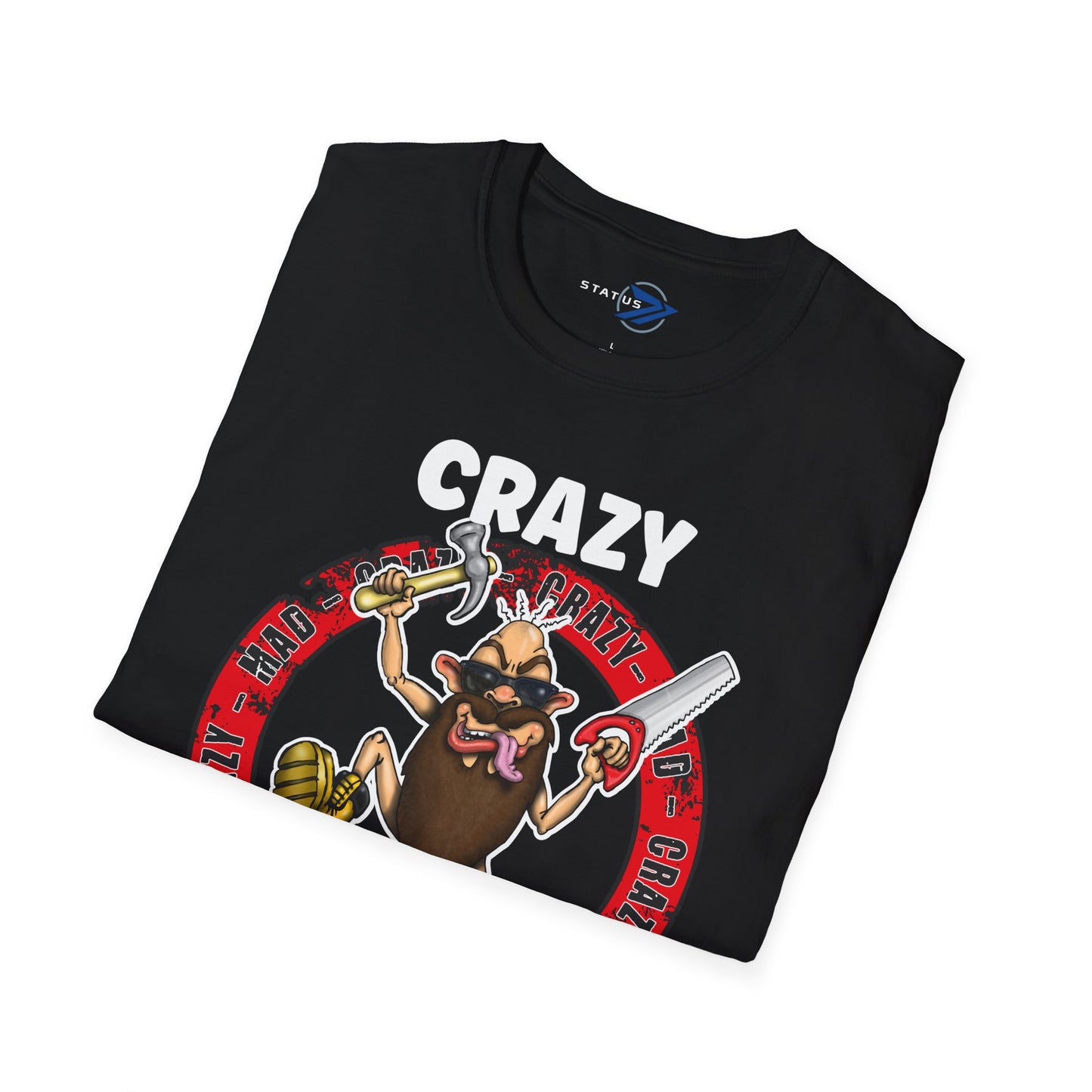 Crazy Carpenter T-Shirt — Funny Tool Mascot Tee for Woodworkers & Tradespeople