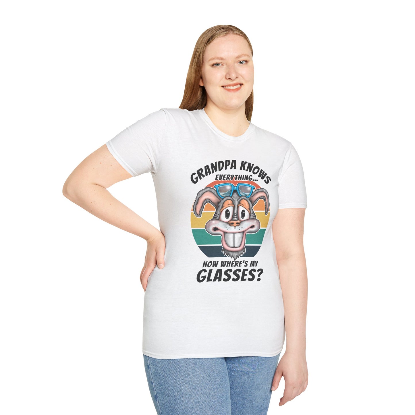 Grandpa Knows Everything T-Shirt – Funny Retro Bunny ‘Now Where’s My Glasses?’ Gift