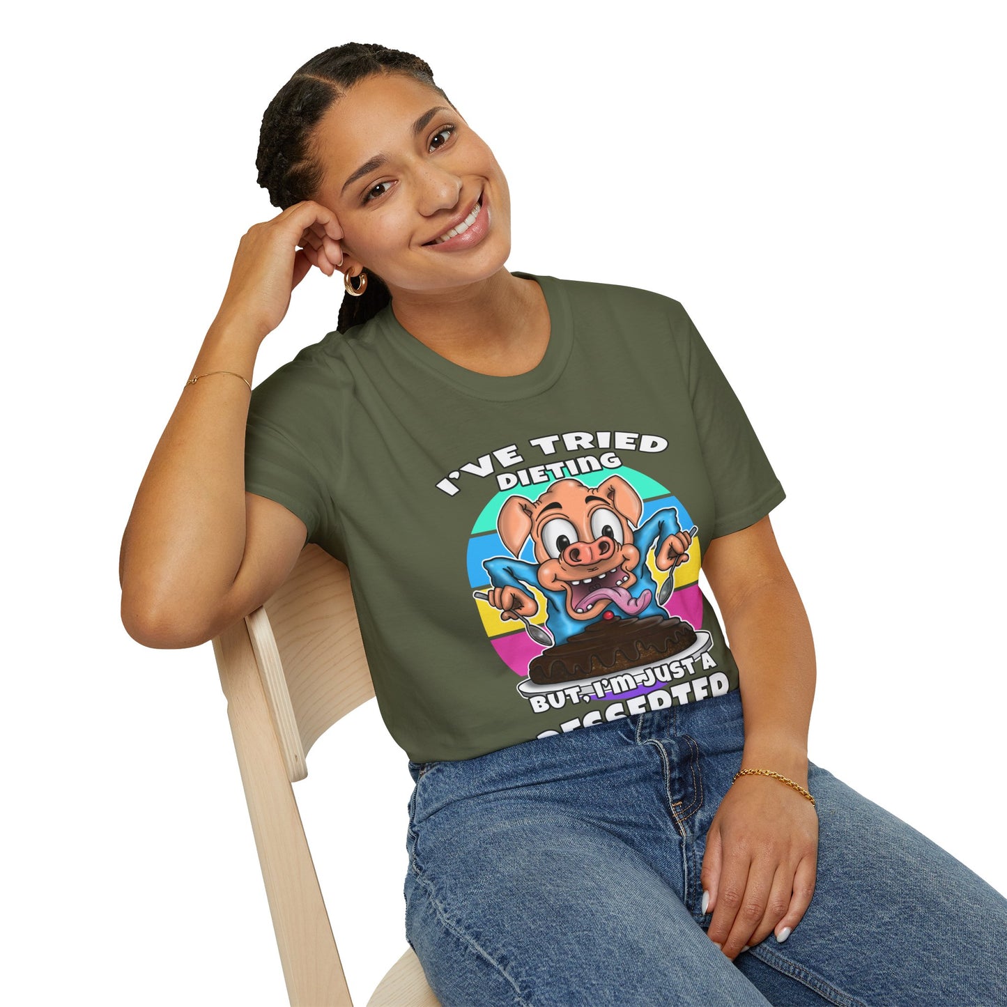 T-Shirt — "I've Tried Dieting But I'm Just a Desserter" Funny Pig Dessert Graphic Tee