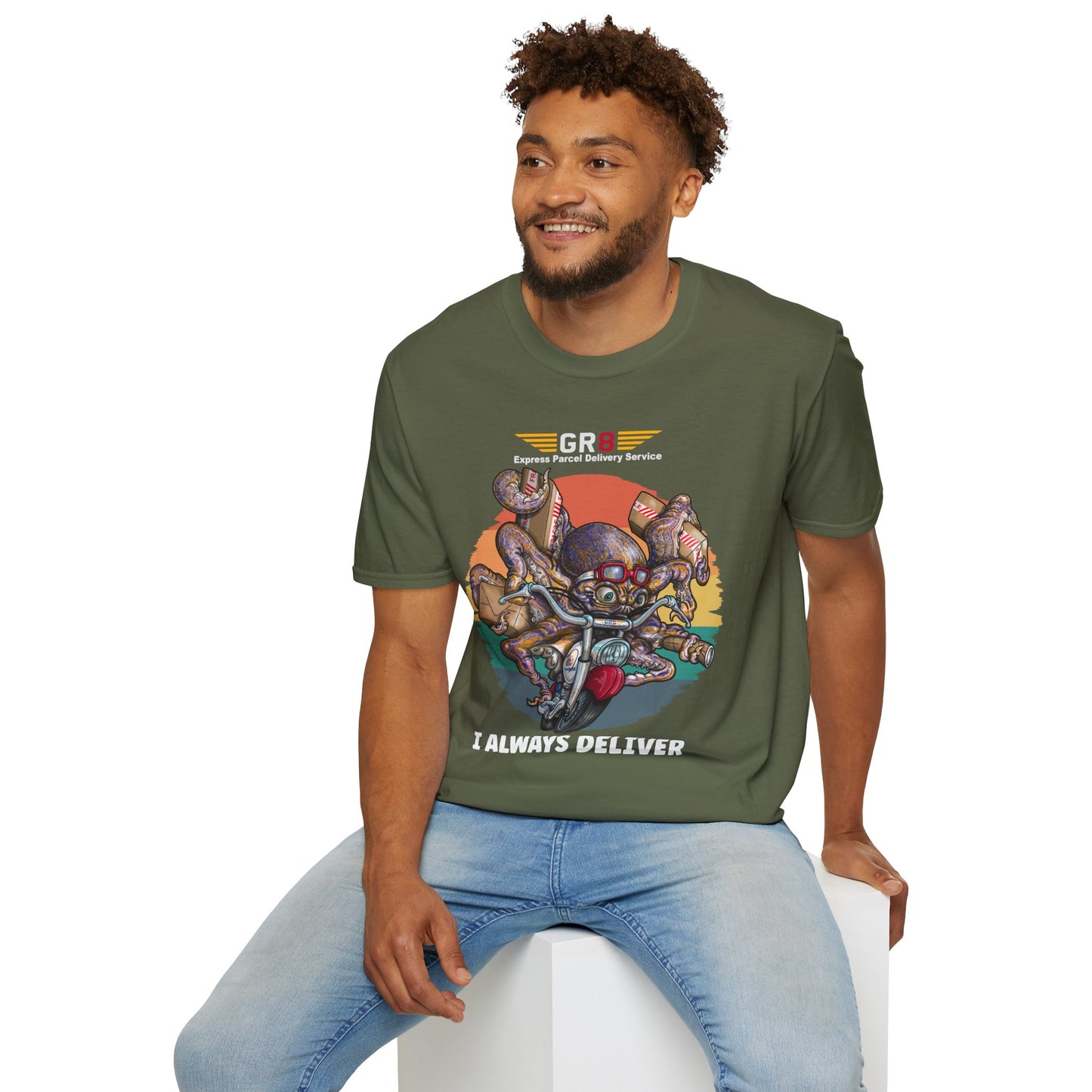 Delivery Octopus T-Shirt — "GR8 Express Parcel Delivery Service" Graphic Tee