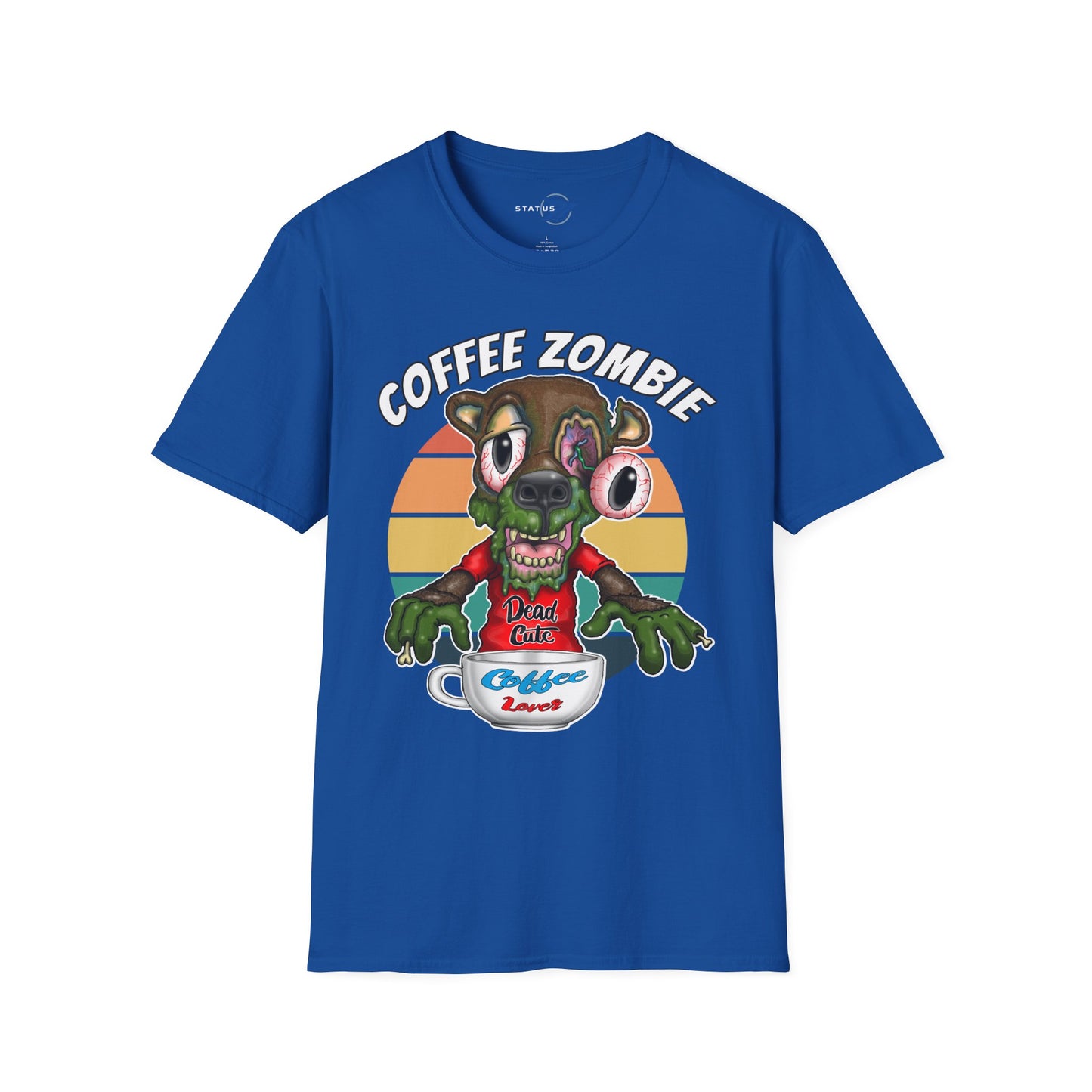 Coffee Zombie Bear T-Shirt — Retro Sunrise Coffee Lover Tee