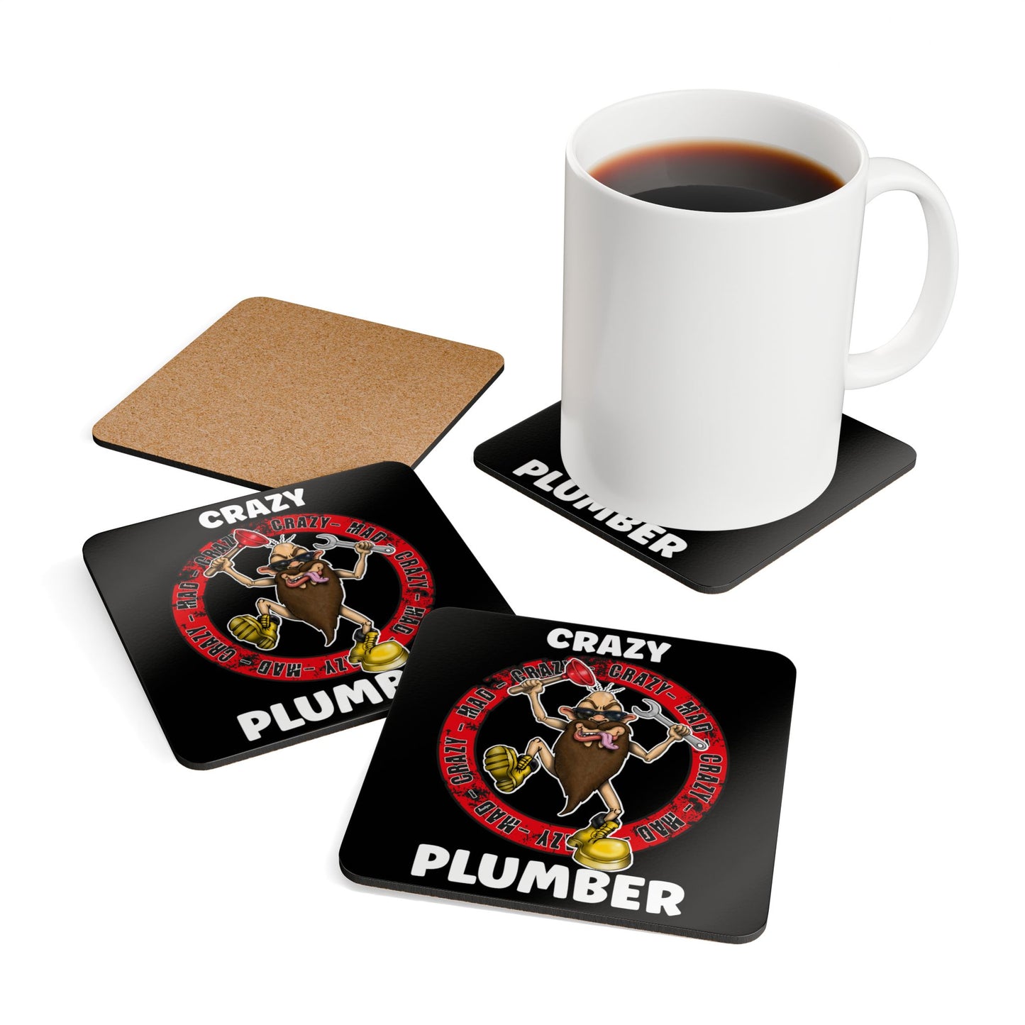 Crazy Plumber Cork Coaster Set – Funny Plumber Gift