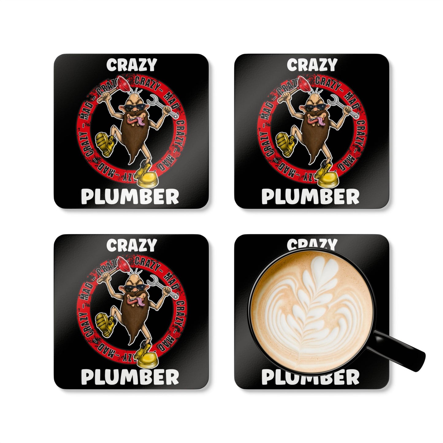 Crazy Plumber Cork Coaster Set – Funny Plumber Gift