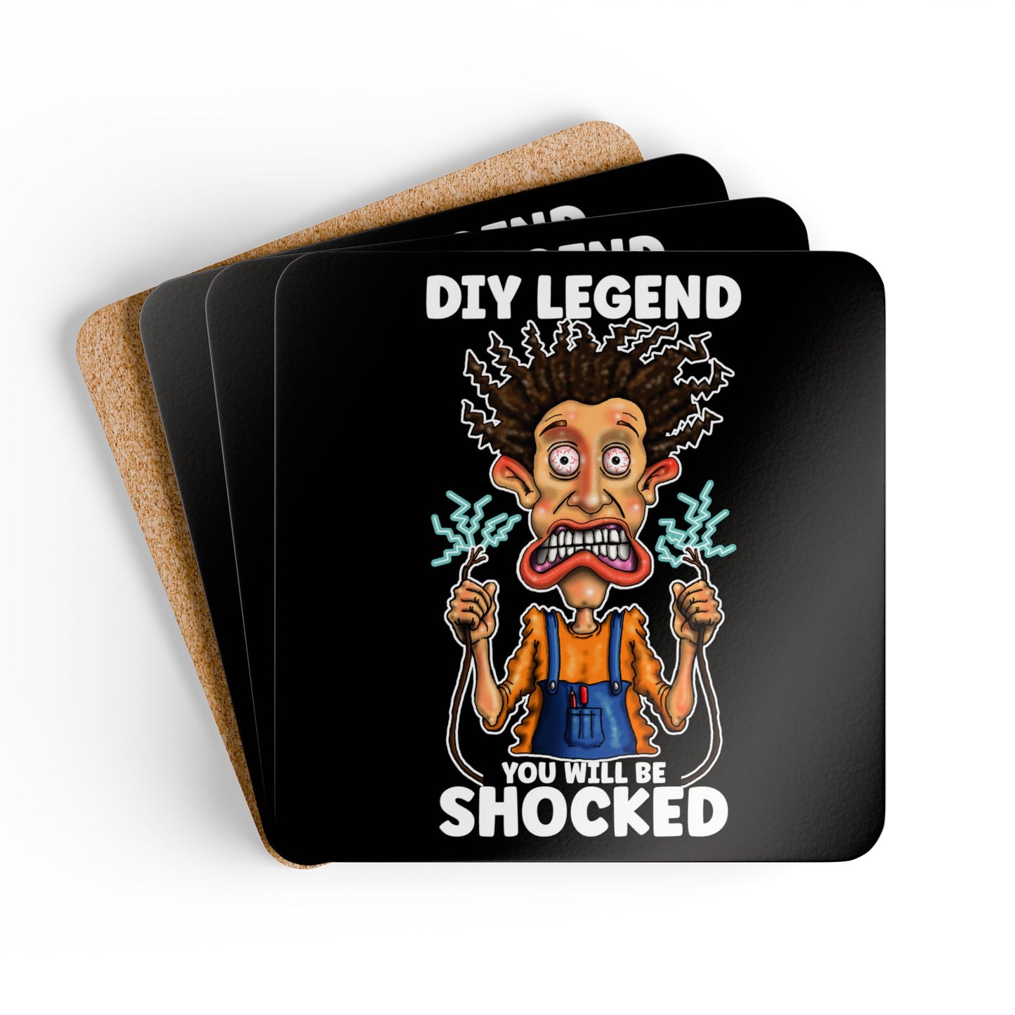 Cork Coaster Set – "DIY Legend You Will Be Shocked" Funny Electrician Humor Drink Coasters