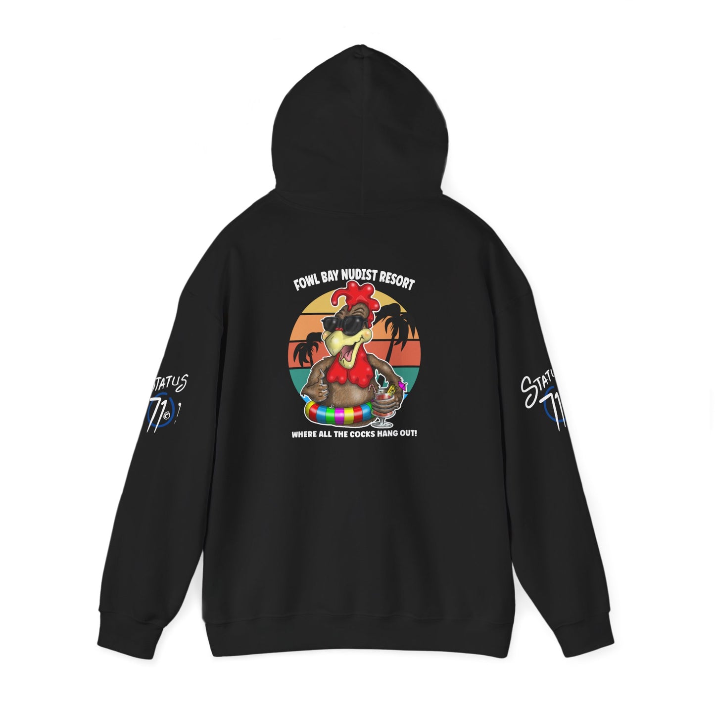 Funny Nudist Resort Hoodie — "Where All the Cocks Hang Out" Cheeky Summer Pullover
