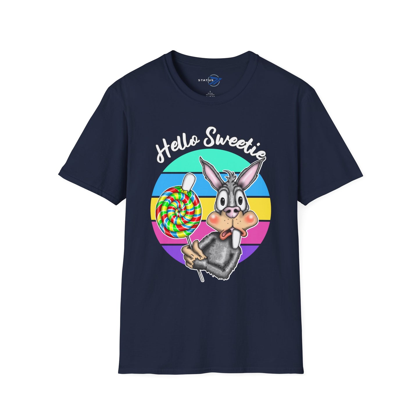 Hello Sweetie Bunny T-Shirt — Cute Rabbit with Lollipop Graphic