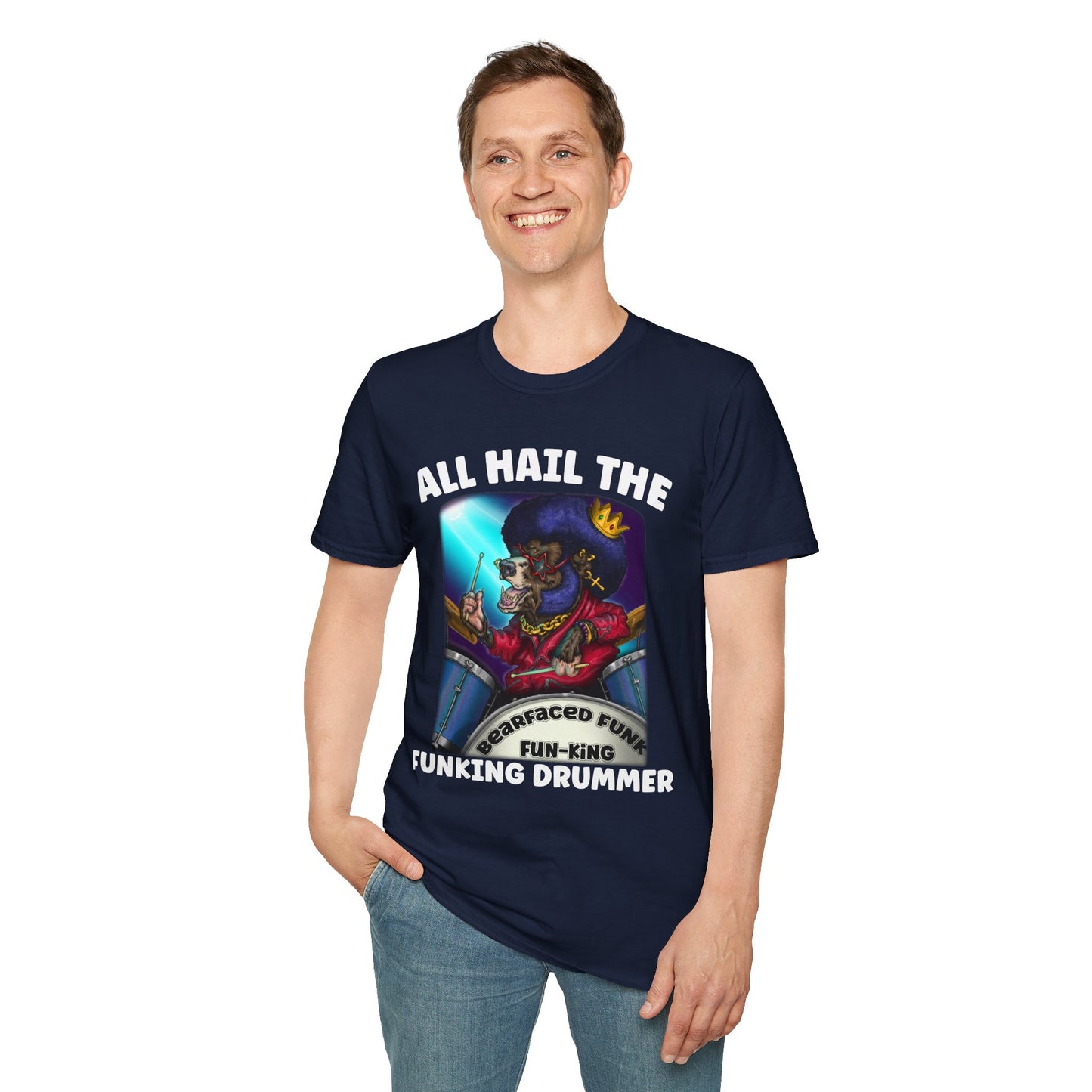 All Hail the Funking Drummer T-Shirt — Retro Funk Drum King Graphic Tee