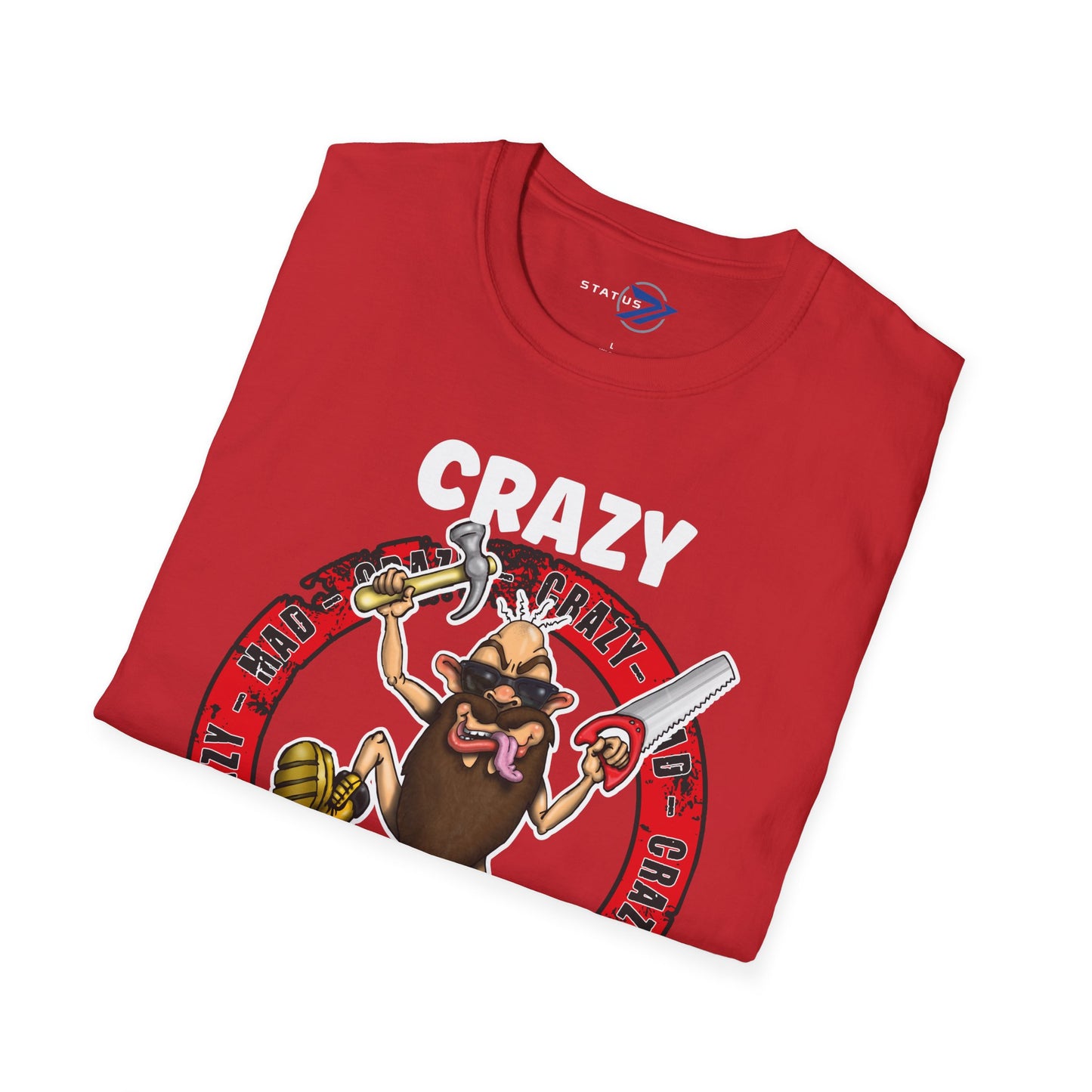 Crazy Carpenter T-Shirt — Funny Tool Mascot Tee for Woodworkers & Tradespeople