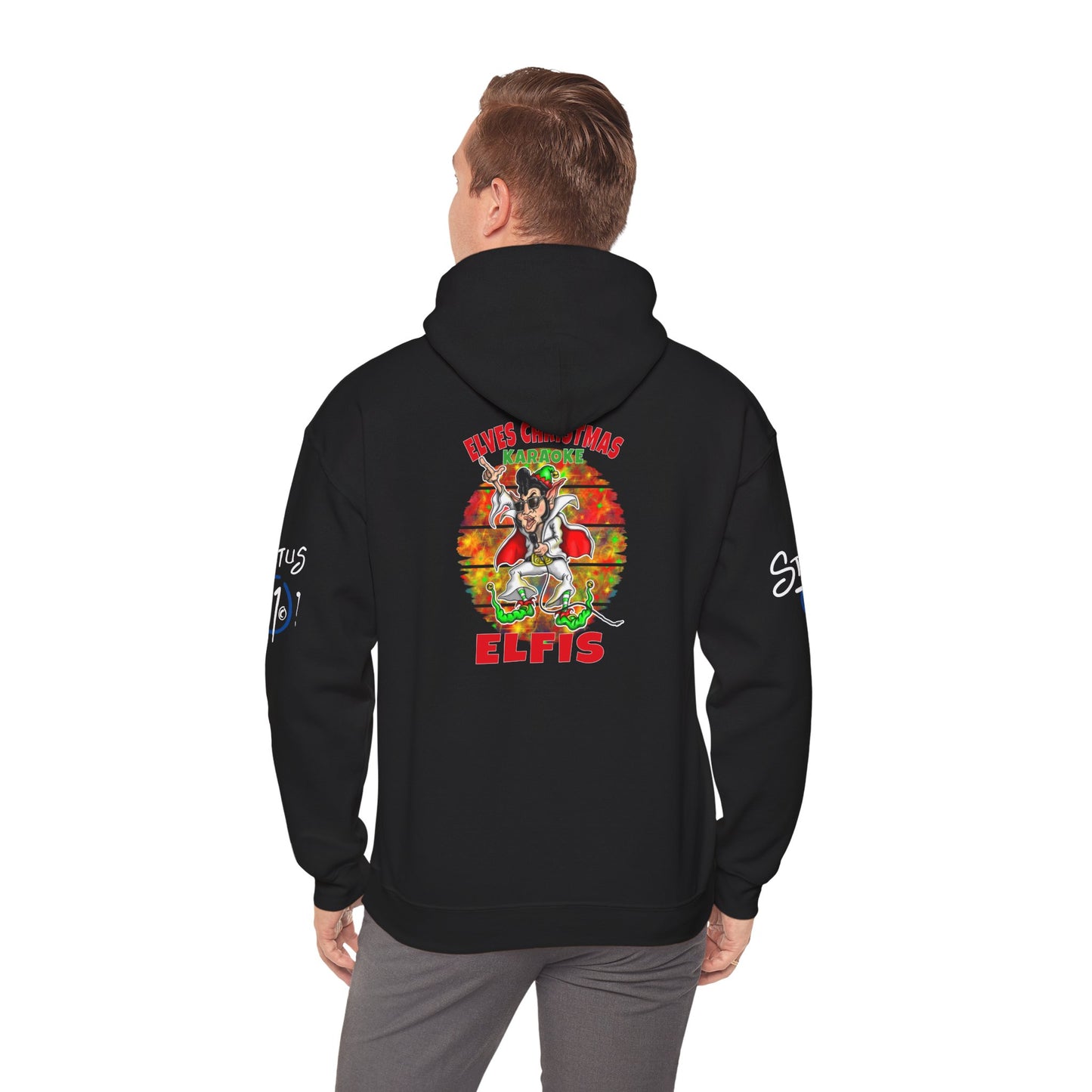 Christmas Elfis rock 'n' roll Elf Hoodie — “Elves karaoke party” Funny Holiday Pullover