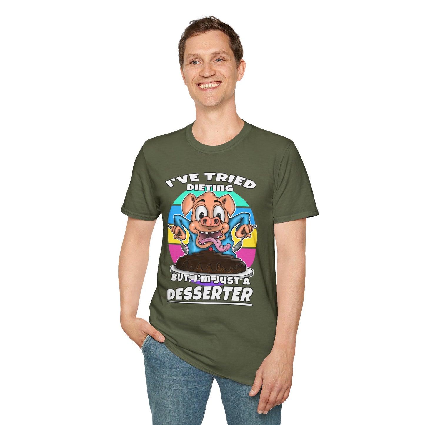 T-Shirt — "I've Tried Dieting But I'm Just a Desserter" Funny Pig Dessert Graphic Tee