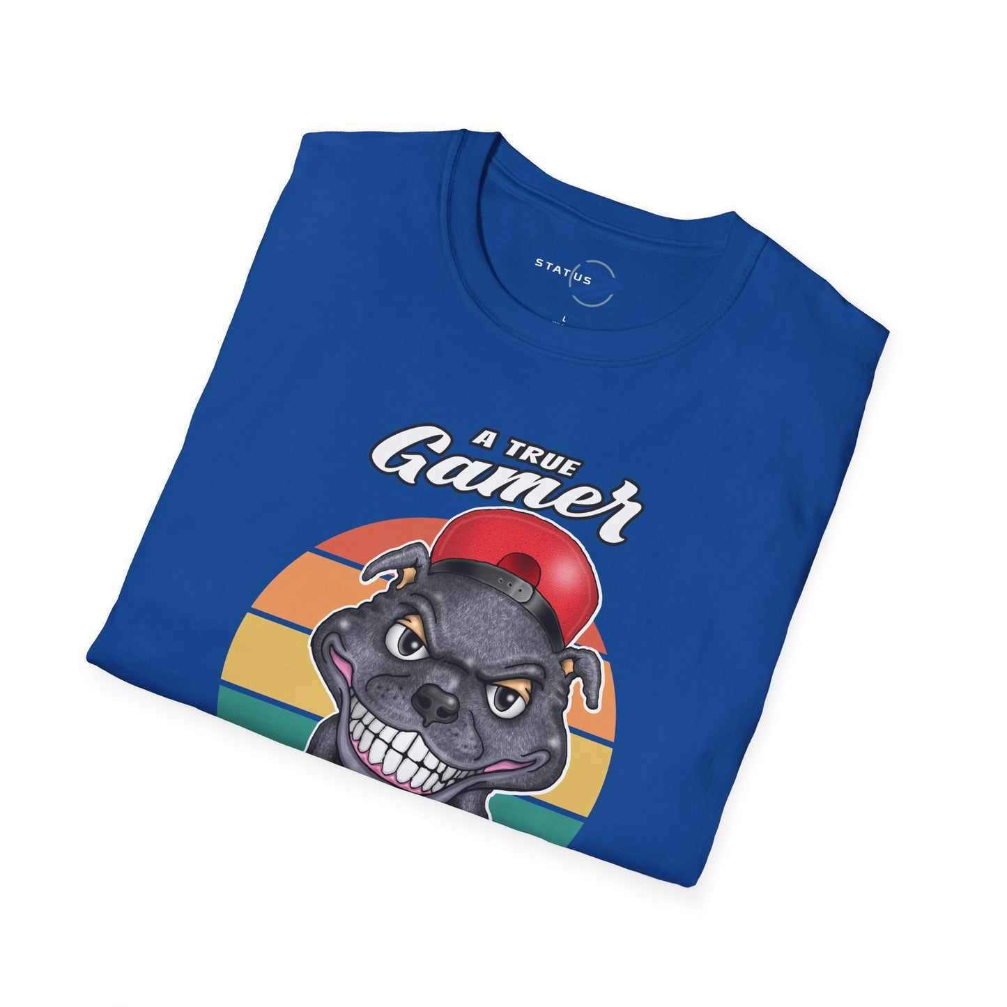 A True Gamer Never Paws T-Shirt — Retro Pit Bull Holding Game Controller Graphic Tee