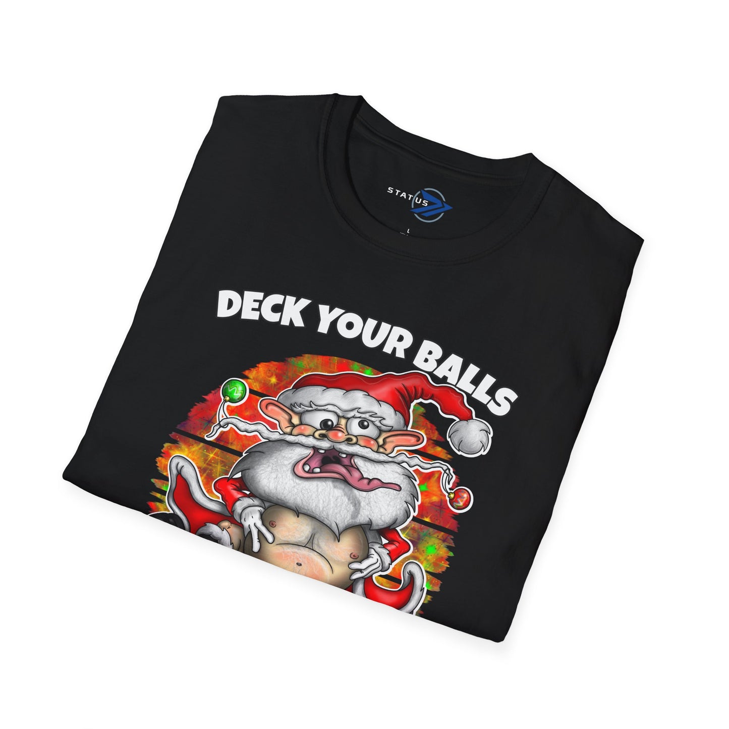 Funny Santa Christmas T-Shirt — "Deck Your Balls with Boughs of Holly" Holiday Tee