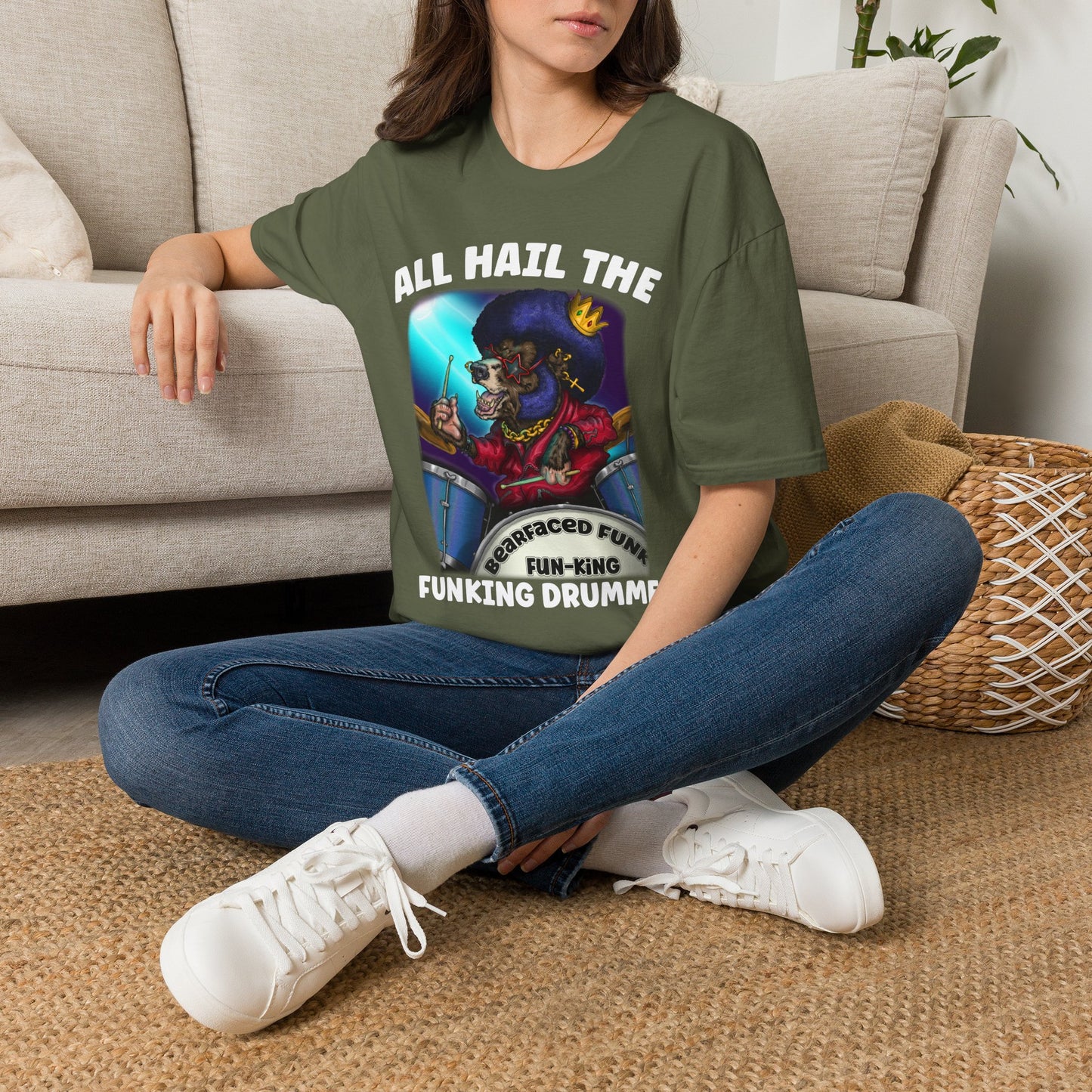 All Hail the Funking Drummer T-Shirt — Retro Funk Drum King Graphic Tee
