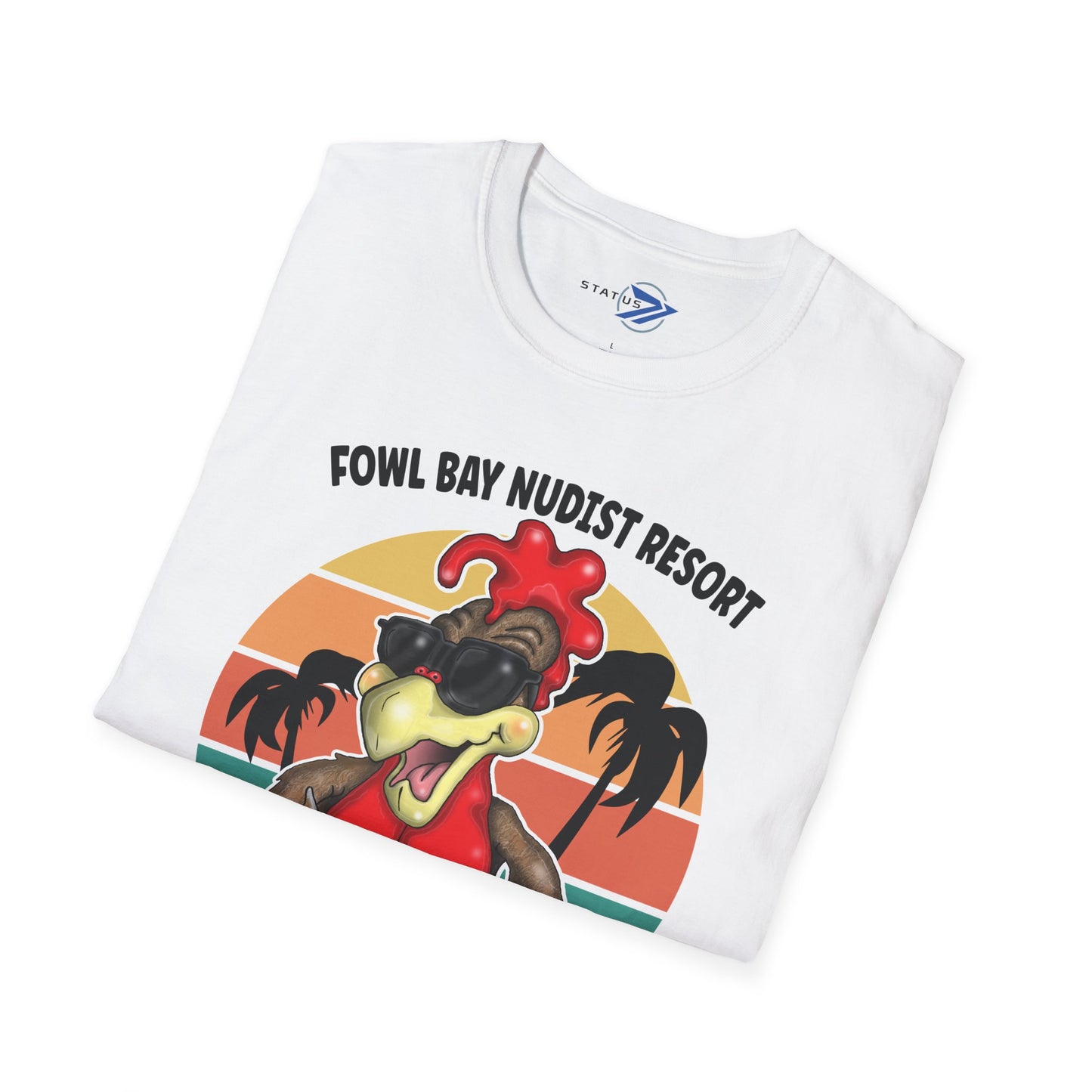 T-Shirt – Fowl Bay Nudist Resort Rooster Graphic Tee (Where All the Cocks Hang Out!)