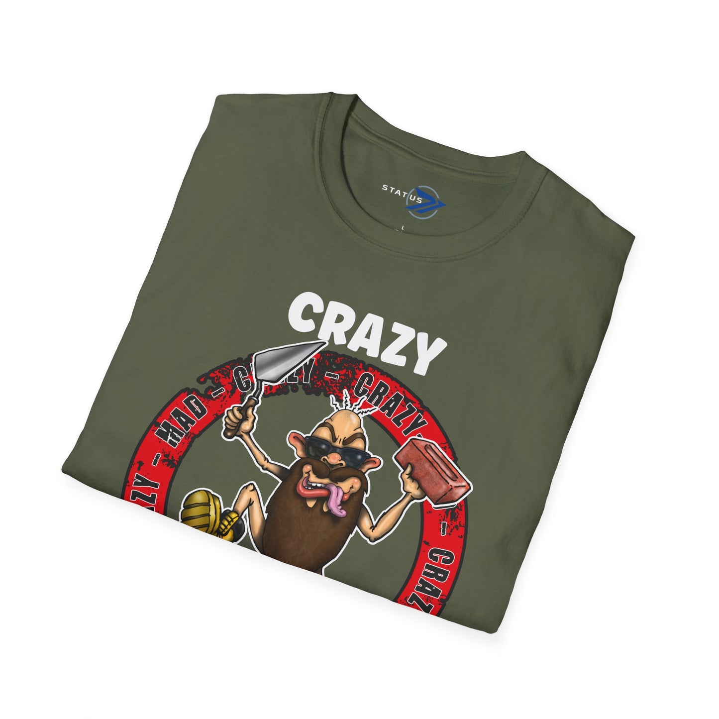 Crazy Builder T-Shirt — Funny Construction Worker Hardhat Mascot Tee