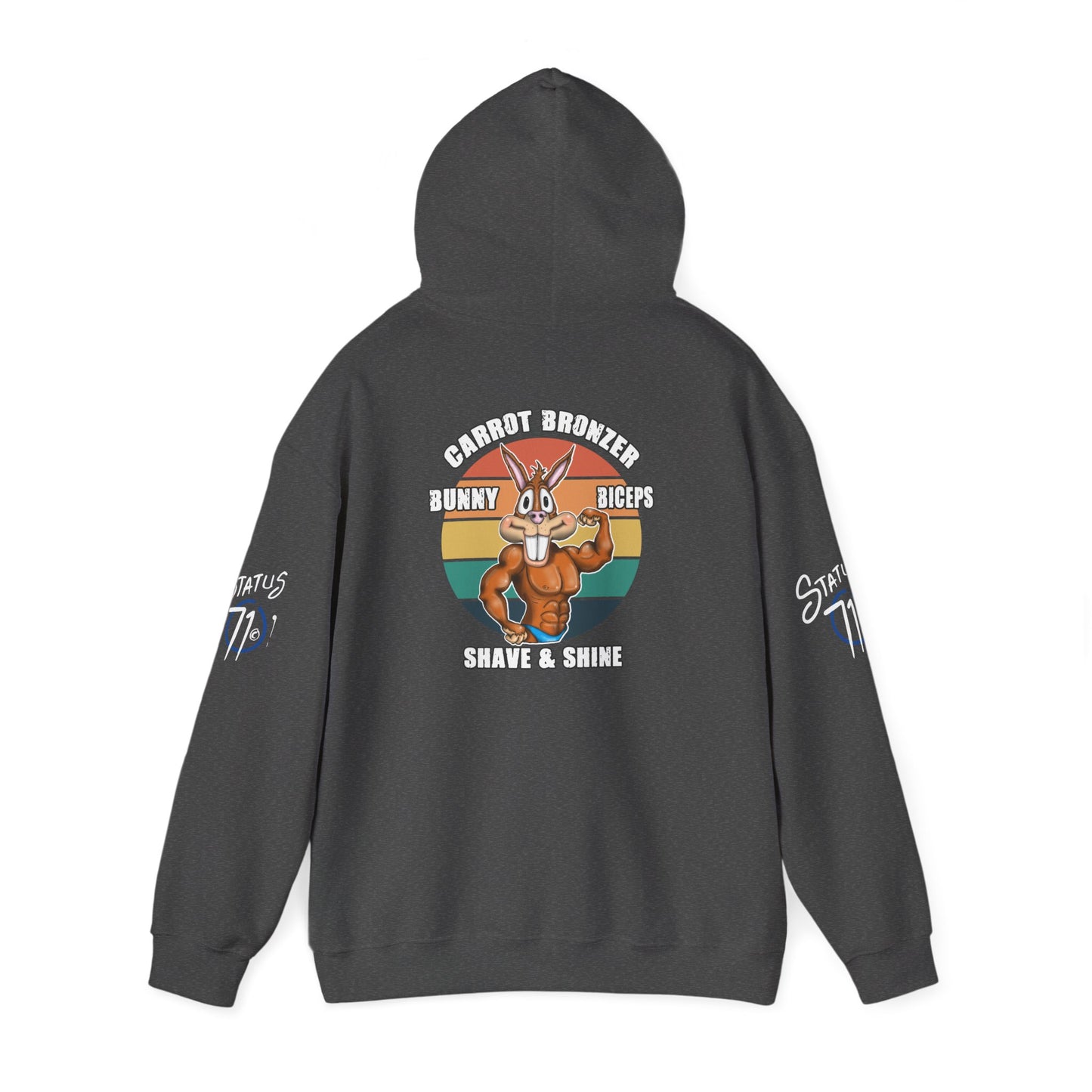Funny 'Gym Bunny' Hoodie — Bunny Biceps & Carrot Bronzer Design