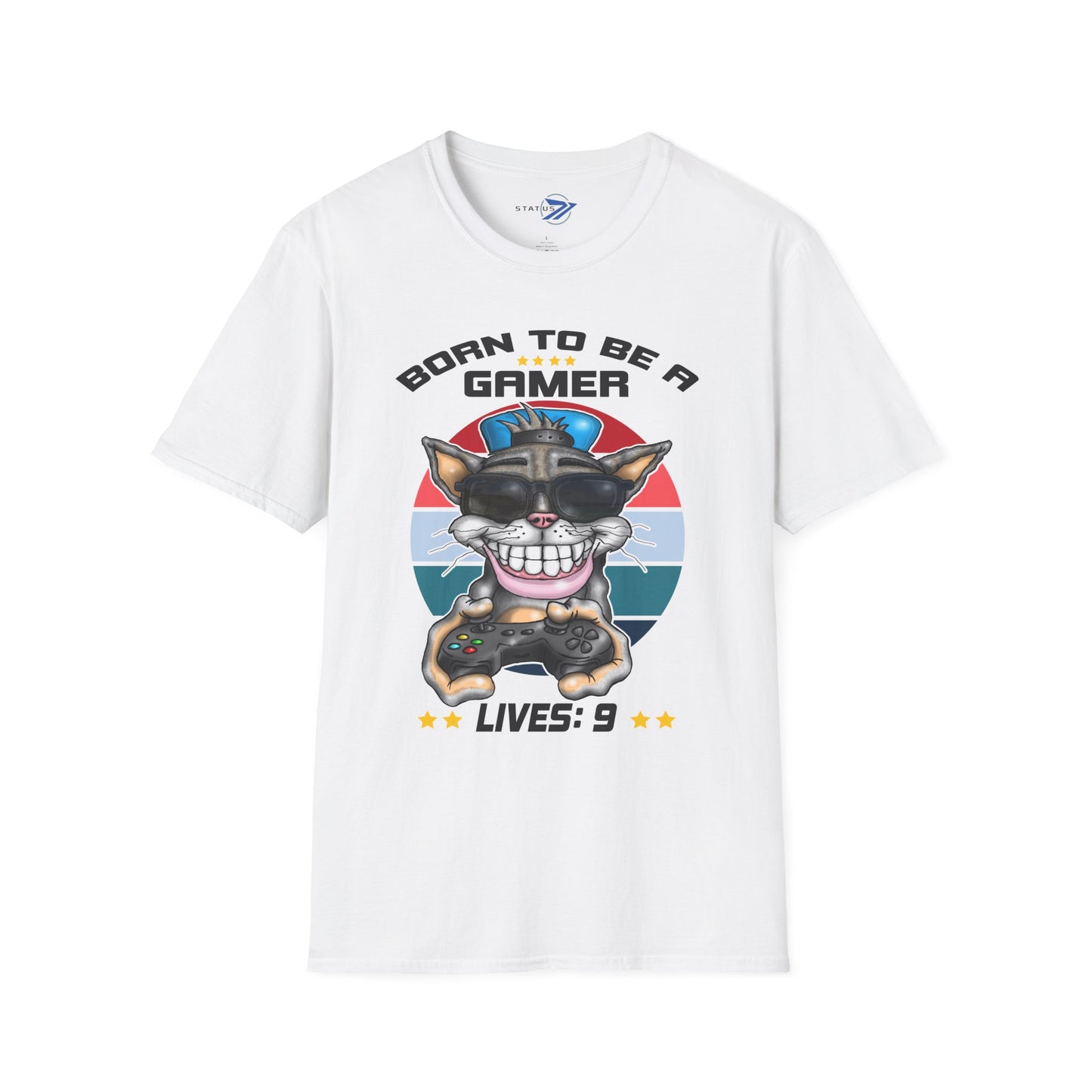 Gamer Cat T-Shirt – "Born to Be a Gamer" Retro Graphic (Lives: 9)