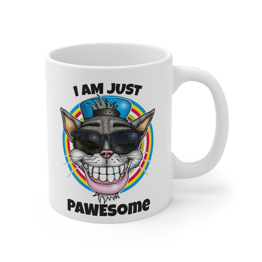 Pawesome Cat Mug — "I Am Just Pawesome" Funny Cat Coffee Cup, Novelty Gift for Cat Lovers