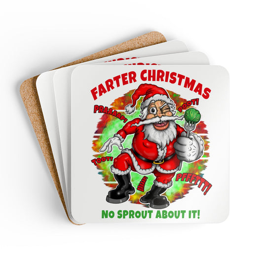 Funny Christmas Coasters — “Farter Christmas: No Sprout About It!” Holiday Drink Coaster Set