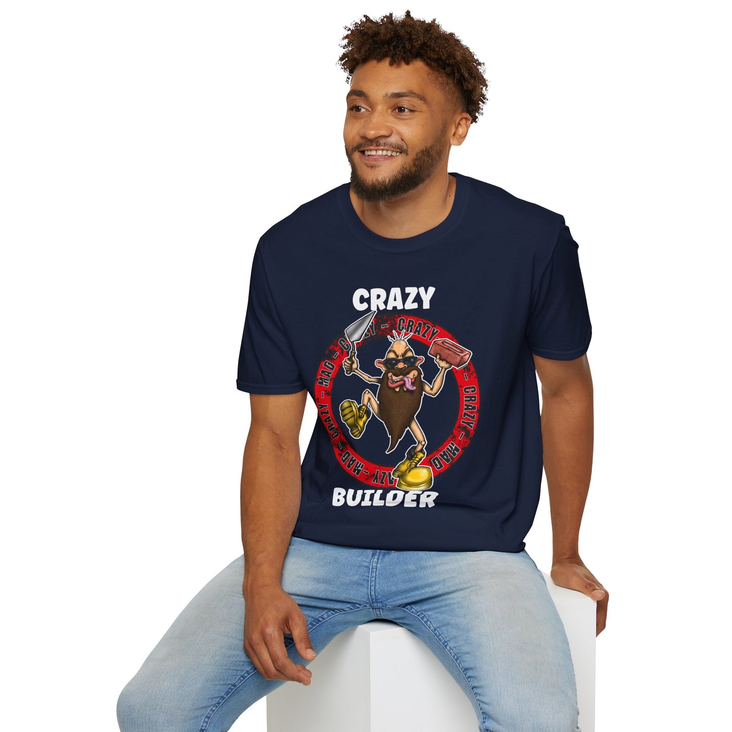 Crazy Builder T-Shirt — Funny Construction Worker Hardhat Mascot Tee