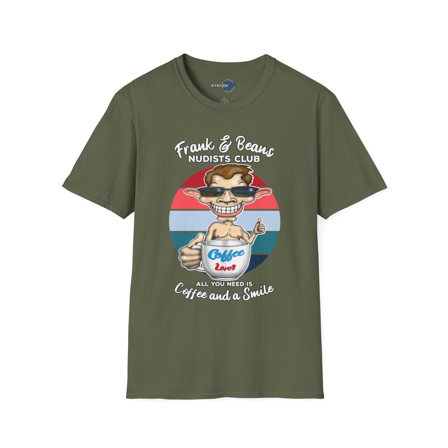 Nudists Club Coffee Tee — "All You Need Is Coffee and a Smile" Graphic T-Shirt
