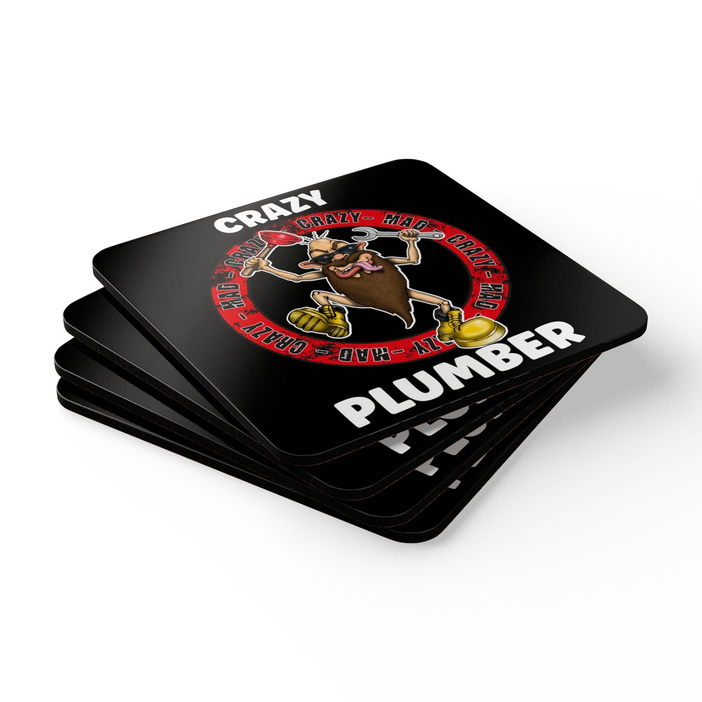 Crazy Plumber Cork Coaster Set – Funny Plumber Gift