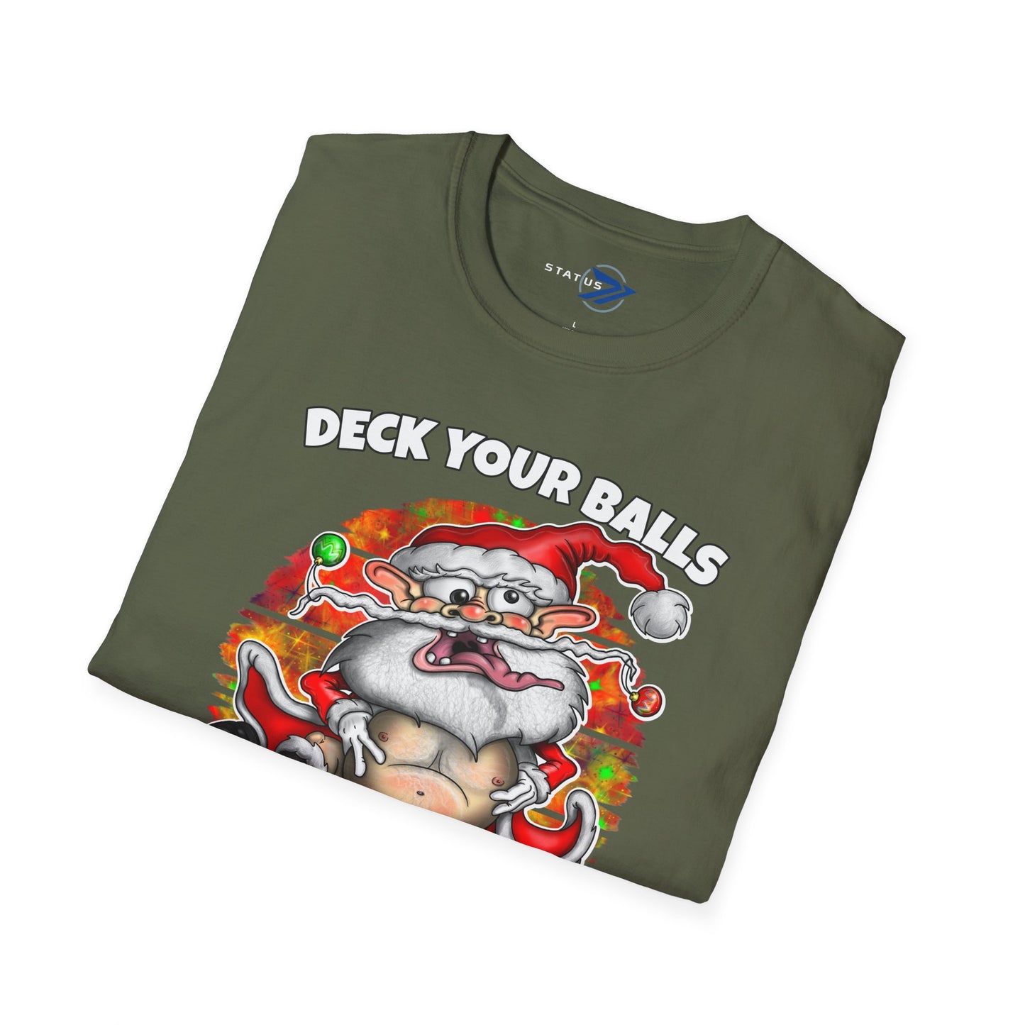 Funny Santa Christmas T-Shirt — "Deck Your Balls with Boughs of Holly" Holiday Tee
