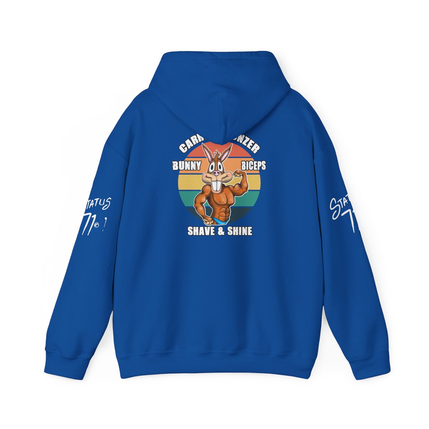 Funny 'Gym Bunny' Hoodie — Bunny Biceps & Carrot Bronzer Design