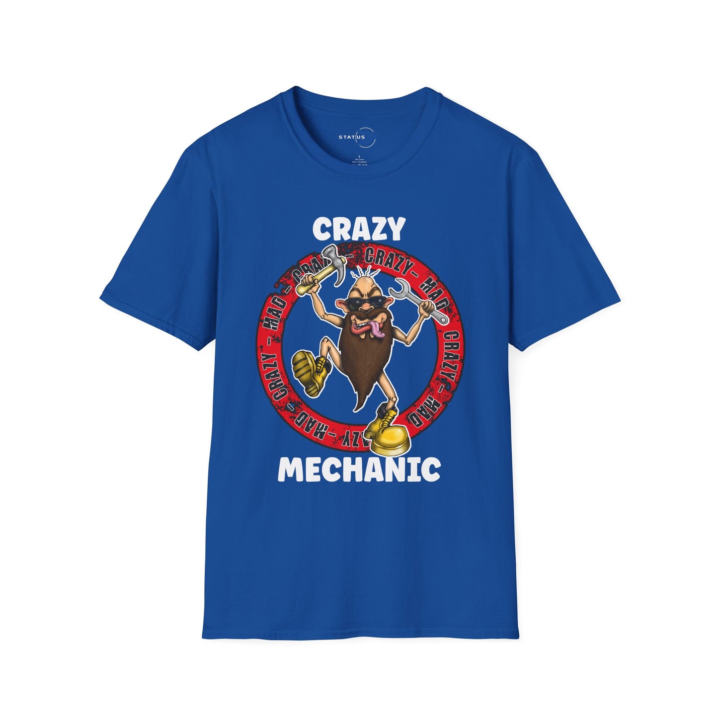 Crazy Mechanic T-Shirt — Funny Wrench Cartoon Tee for Auto Technicians