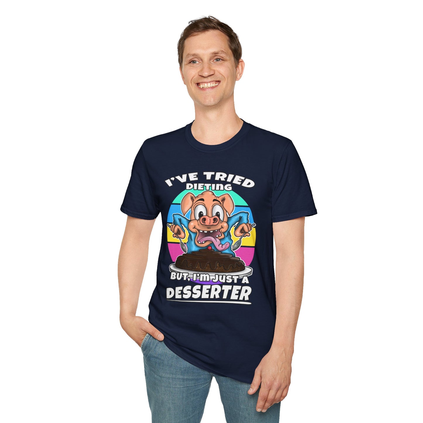 T-Shirt — "I've Tried Dieting But I'm Just a Desserter" Funny Pig Dessert Graphic Tee