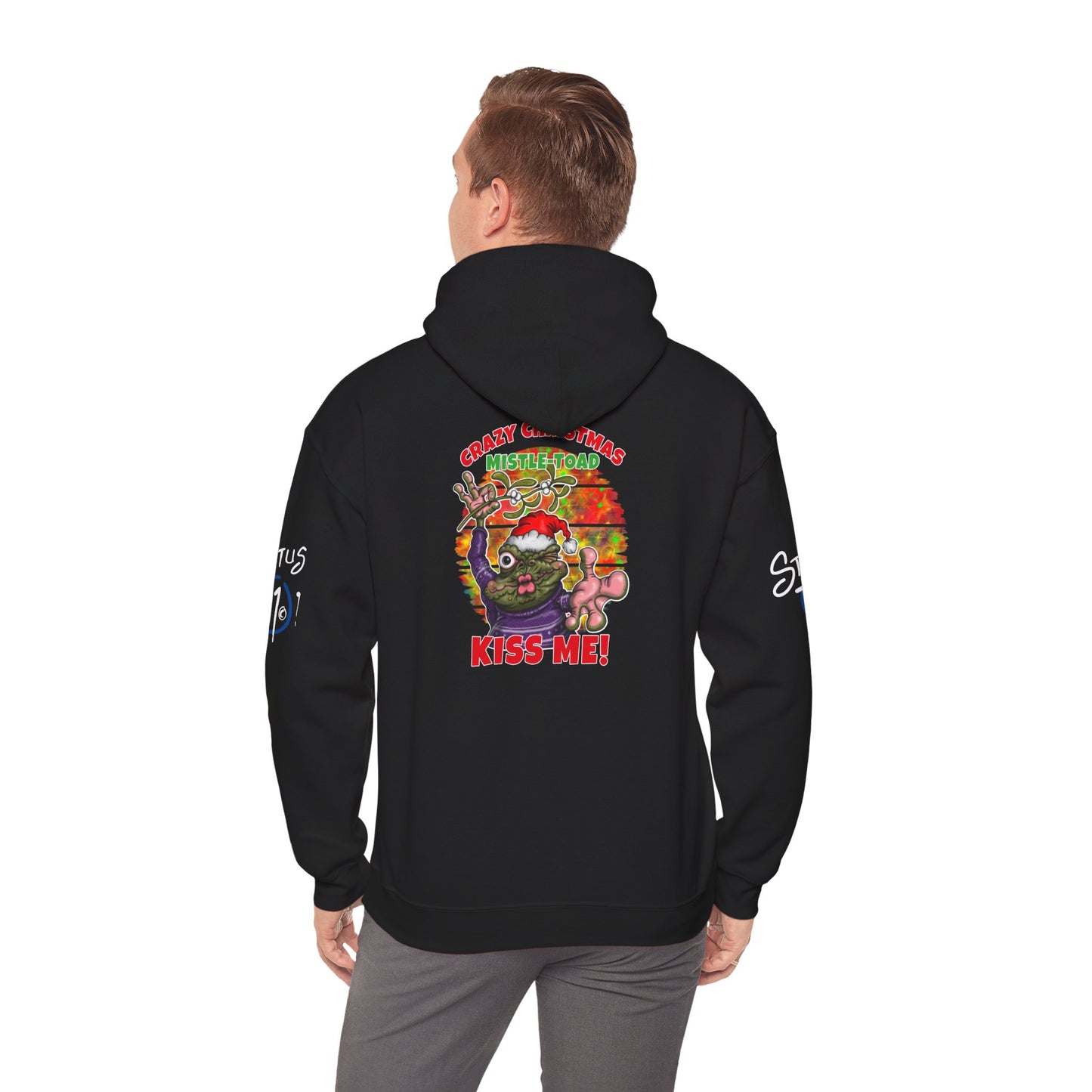 Christmas Mistle-toad Hoodie — “Kiss Me” mistletoe humor Funny Holiday Pullover