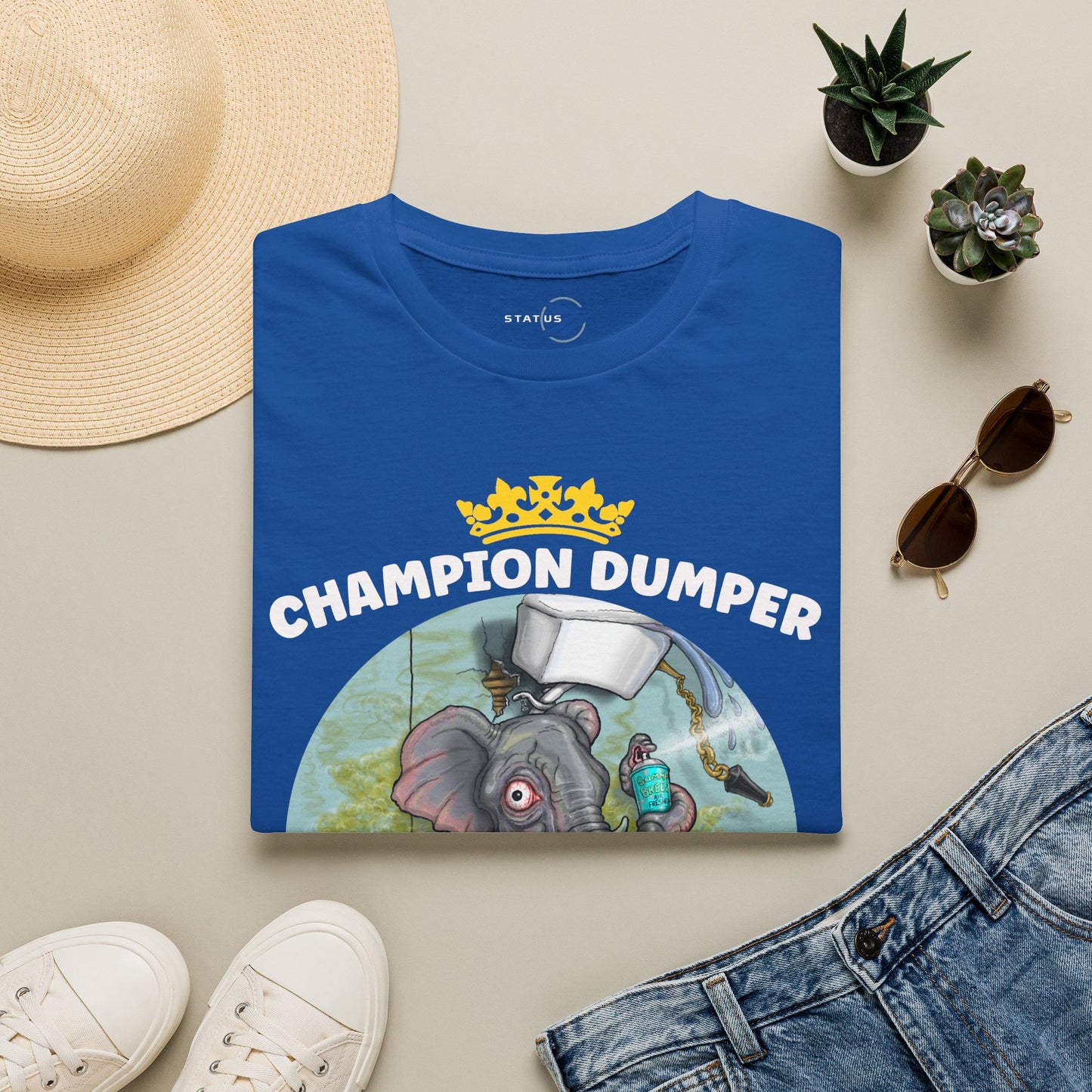 Champion Dumper T-Shirt — Funny Novelty Elephant 'Making a Splash' Tee