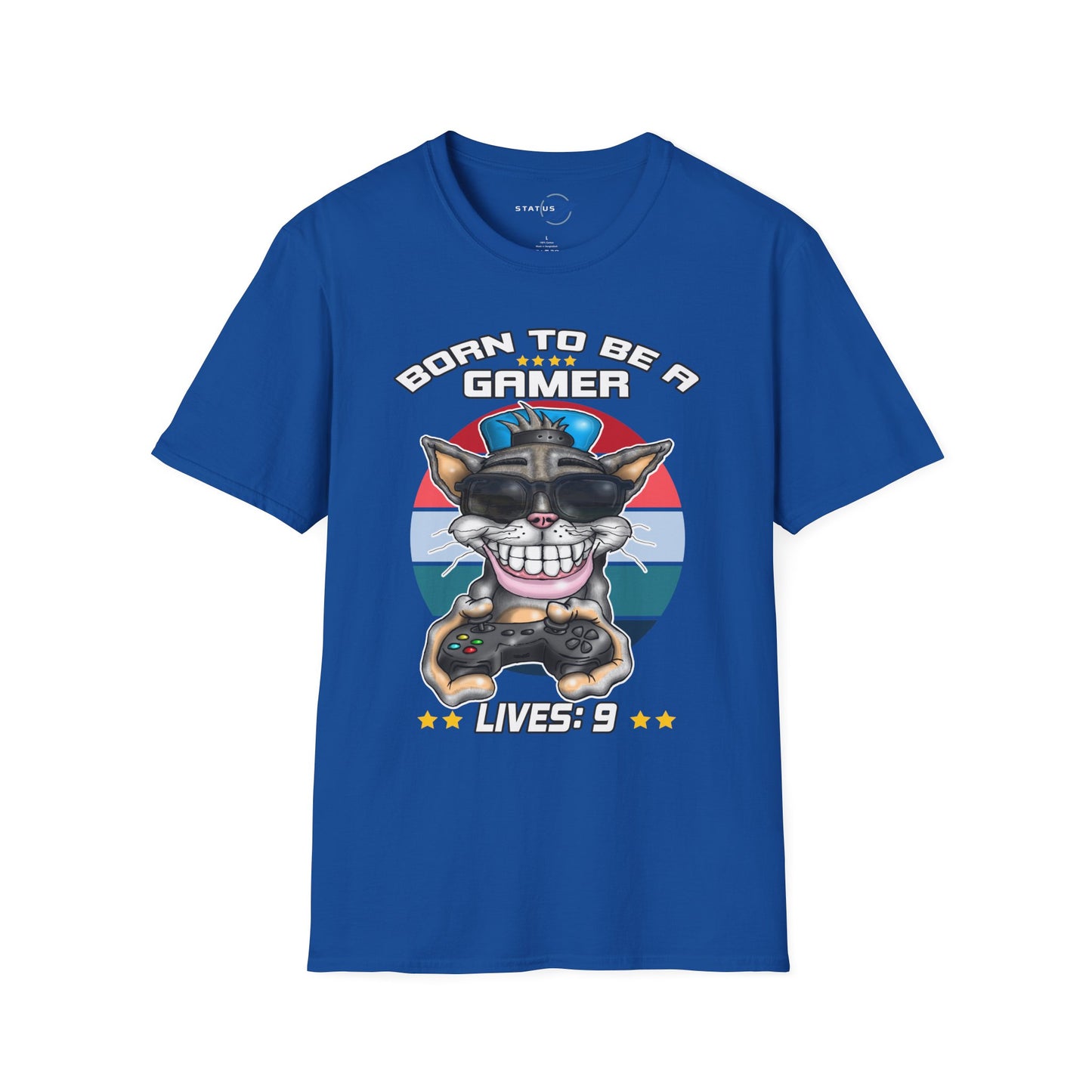 Gamer Cat T-Shirt – "Born to Be a Gamer" Retro Graphic (Lives: 9)