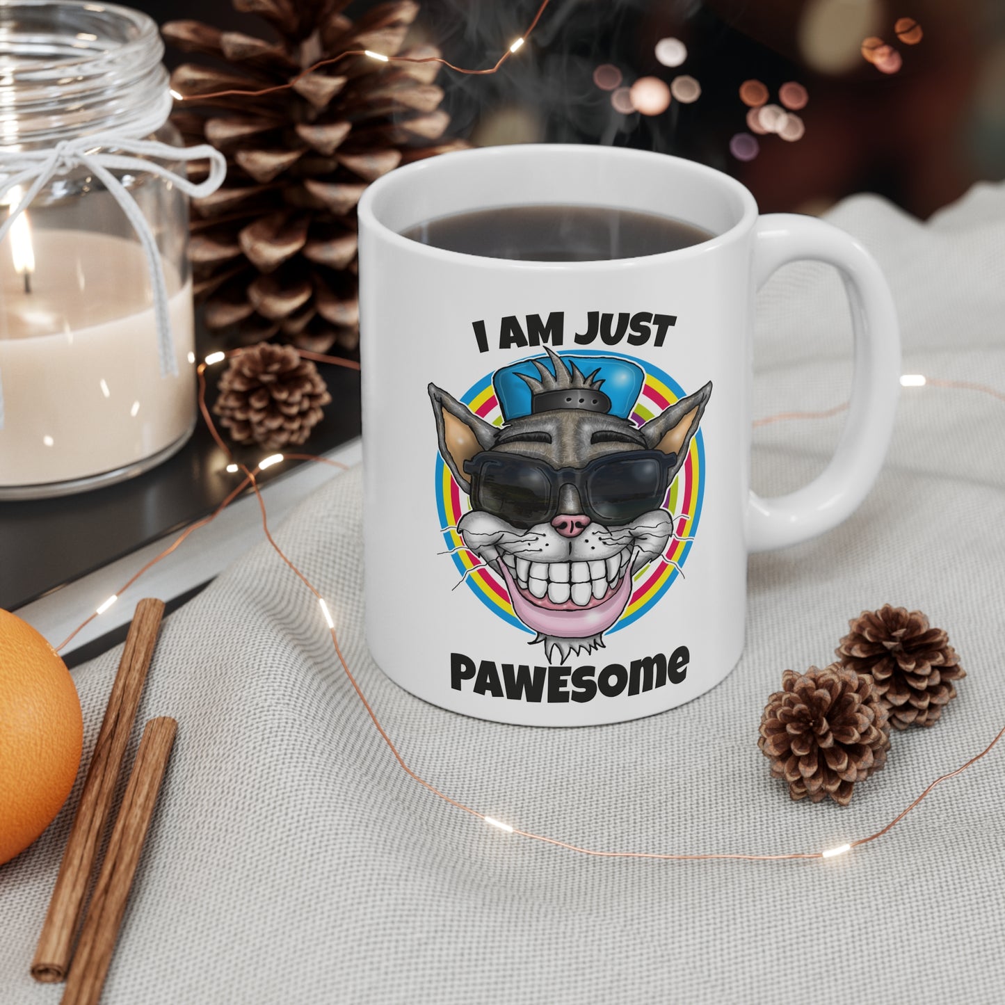 Pawesome Cat Mug — "I Am Just Pawesome" Funny Cat Coffee Cup, Novelty Gift for Cat Lovers