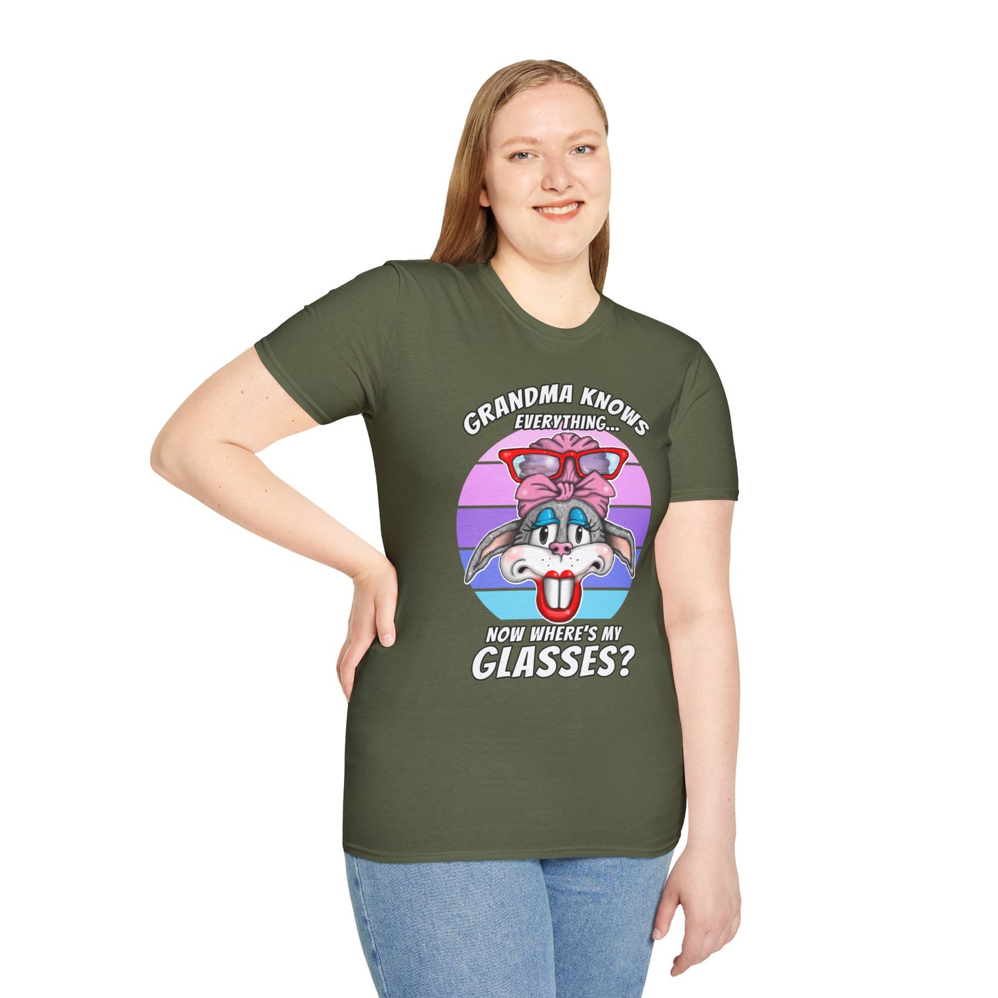 Grandma Knows Everything T-Shirt — Cute Bunny 'Now Where's My Glasses?' Gift