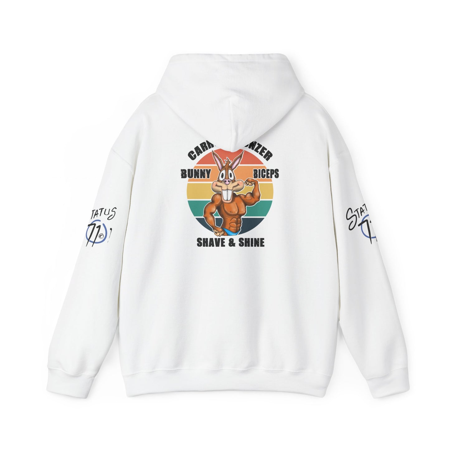 Funny 'Gym Bunny' Hoodie — Bunny Biceps & Carrot Bronzer Design