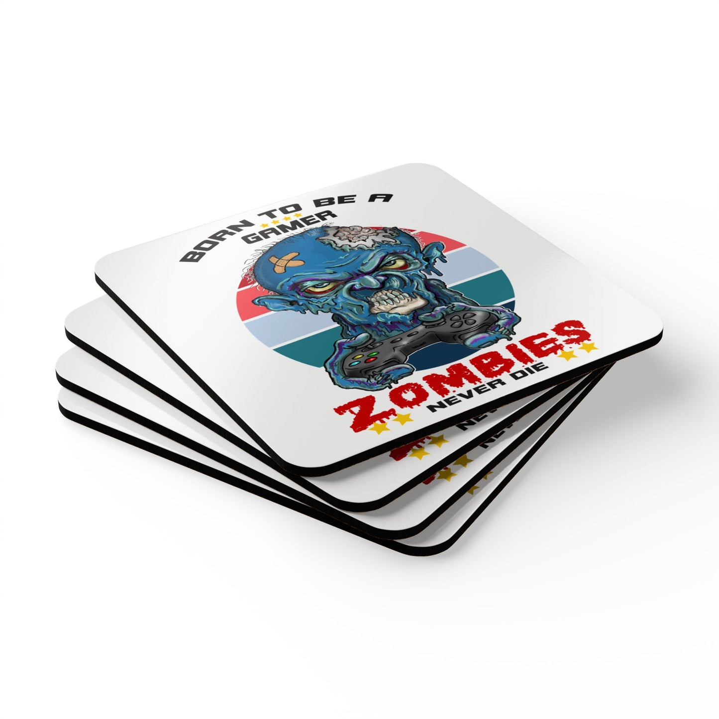 Zombie Gamer Cork Coaster Set — "Born to Be a Gamer, Zombies Never Die"