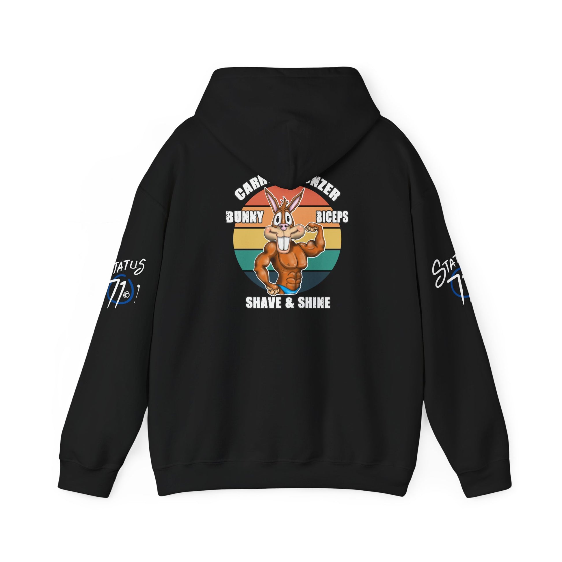 Funny 'Gym Bunny' Hoodie — Bunny Biceps & Carrot Bronzer Design